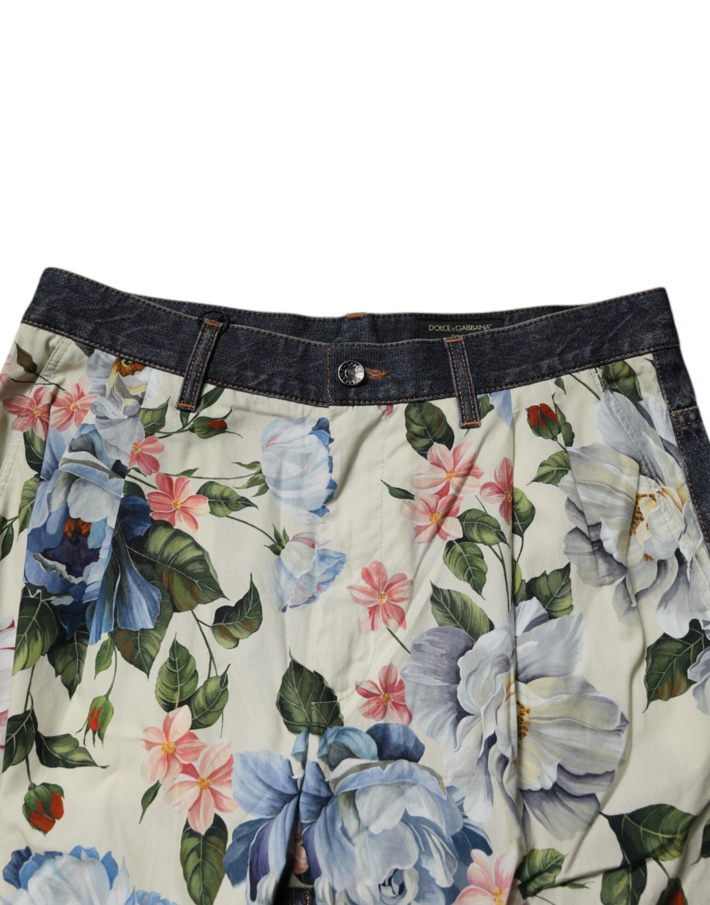 Dolce & Gabbana Beige Blue Floral Cotton Men Denim Jeans Dolce & Gabbana