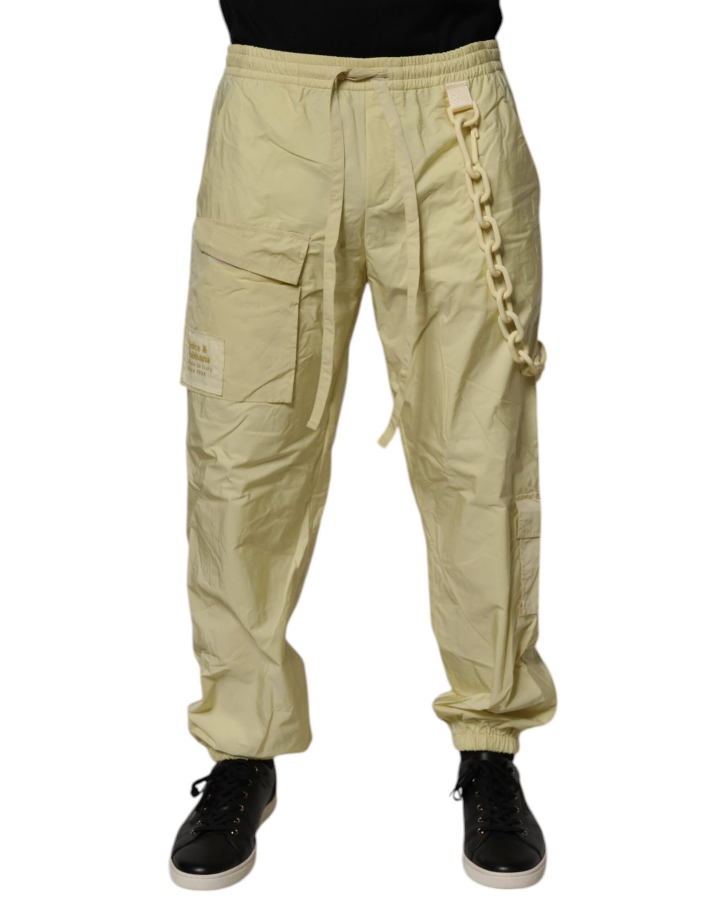Dolce & Gabbana Yellow Nylon Cargo Chain Men Jogger Pants Dolce & Gabbana