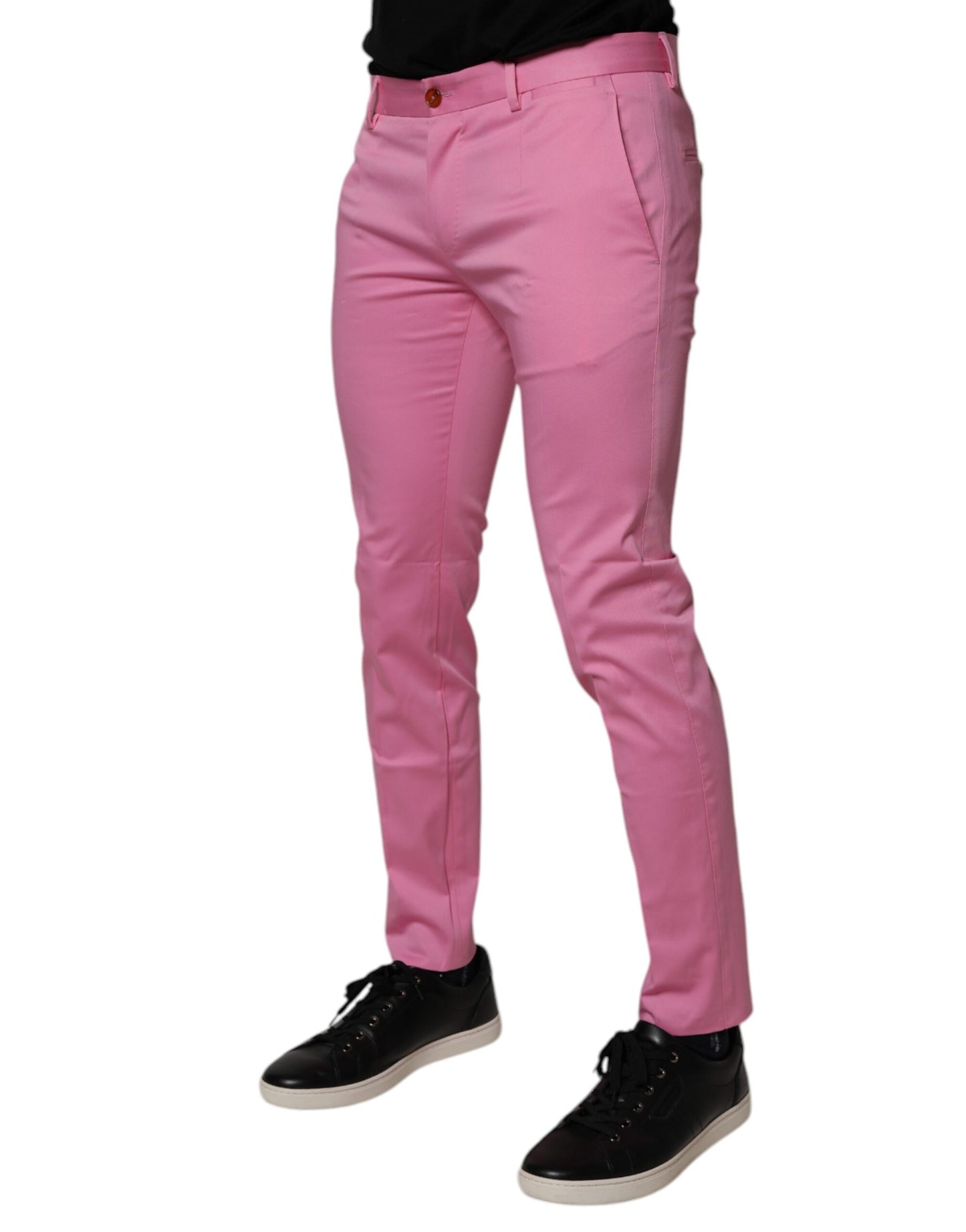 Dolce & Gabbana Pink Cotton Slim Fit Men Dress Formal Pants Dolce & Gabbana