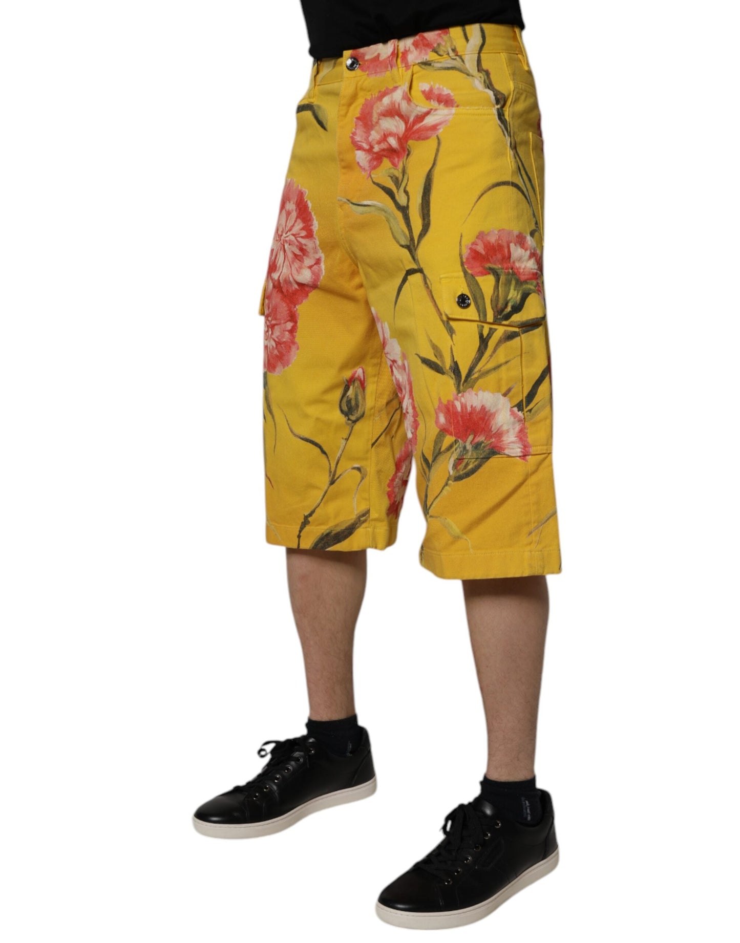 Dolce & Gabbana Yellow Floral Cargo Denim Men Bermuda Shorts Dolce & Gabbana