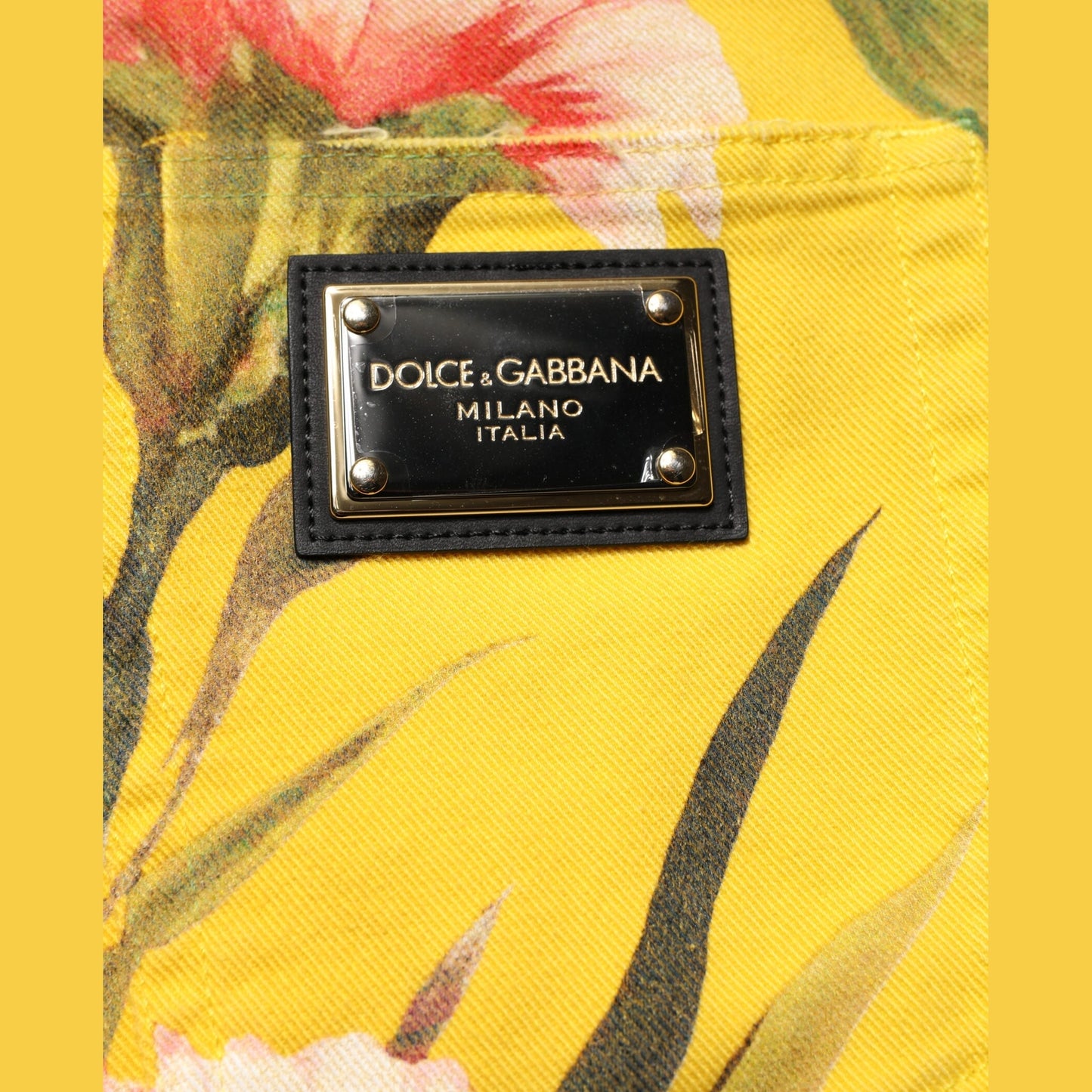 Dolce & Gabbana Yellow Floral Cargo Denim Men Bermuda Shorts