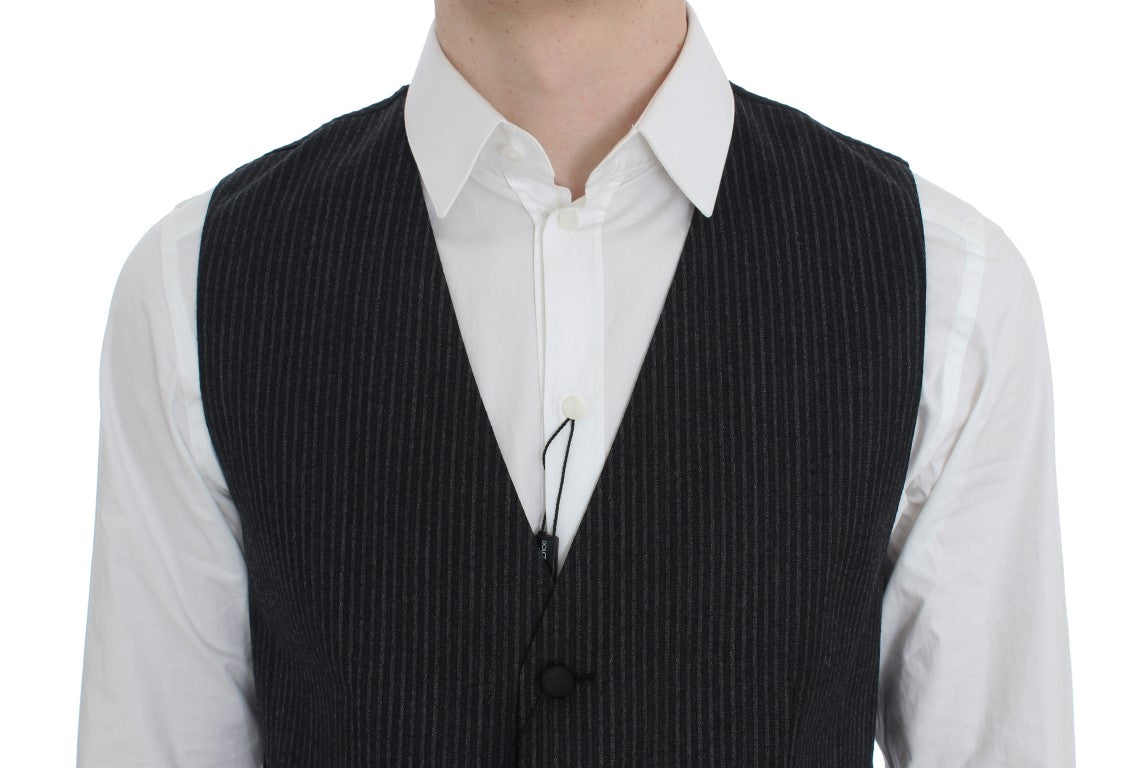 Dolce & Gabbana Gray Striped Formal Vest Dolce & Gabbana