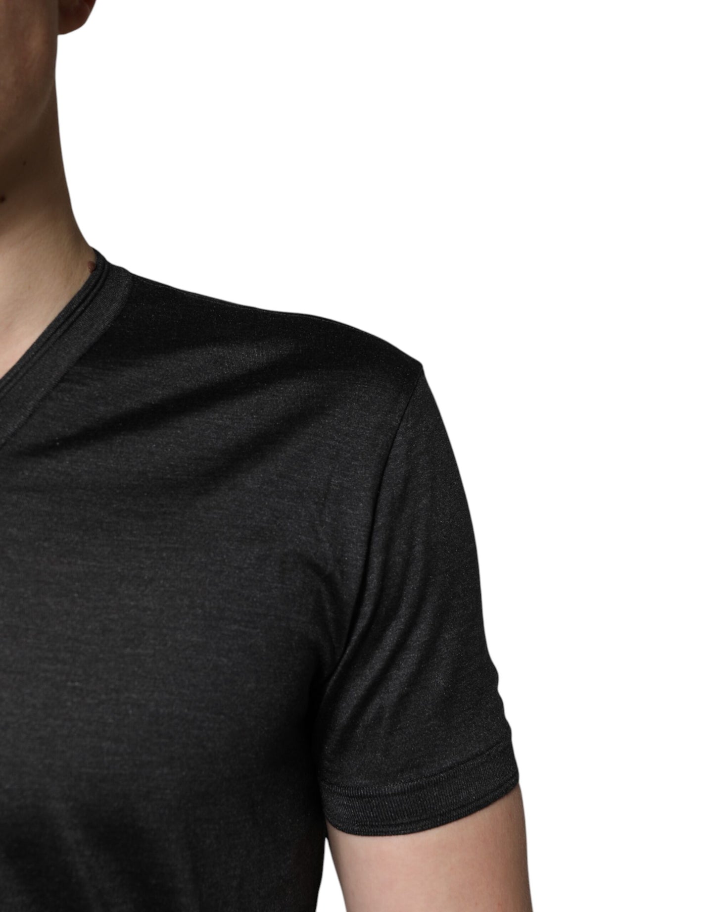 Dolce & Gabbana Dark Gray Silk V-neck Short Sleeves T-shirt Dolce & Gabbana