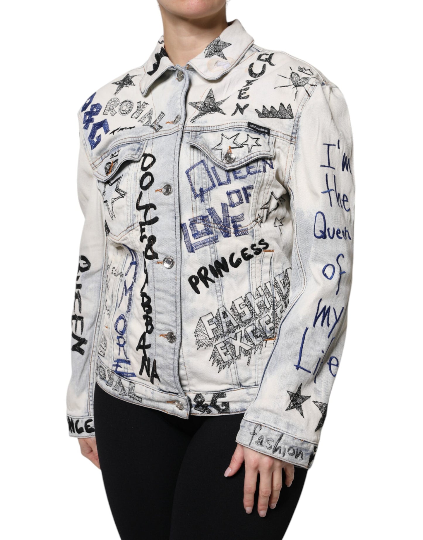 Dolce & Gabbana Light Blue Graffiti Button Down Denim Jacket Dolce & Gabbana