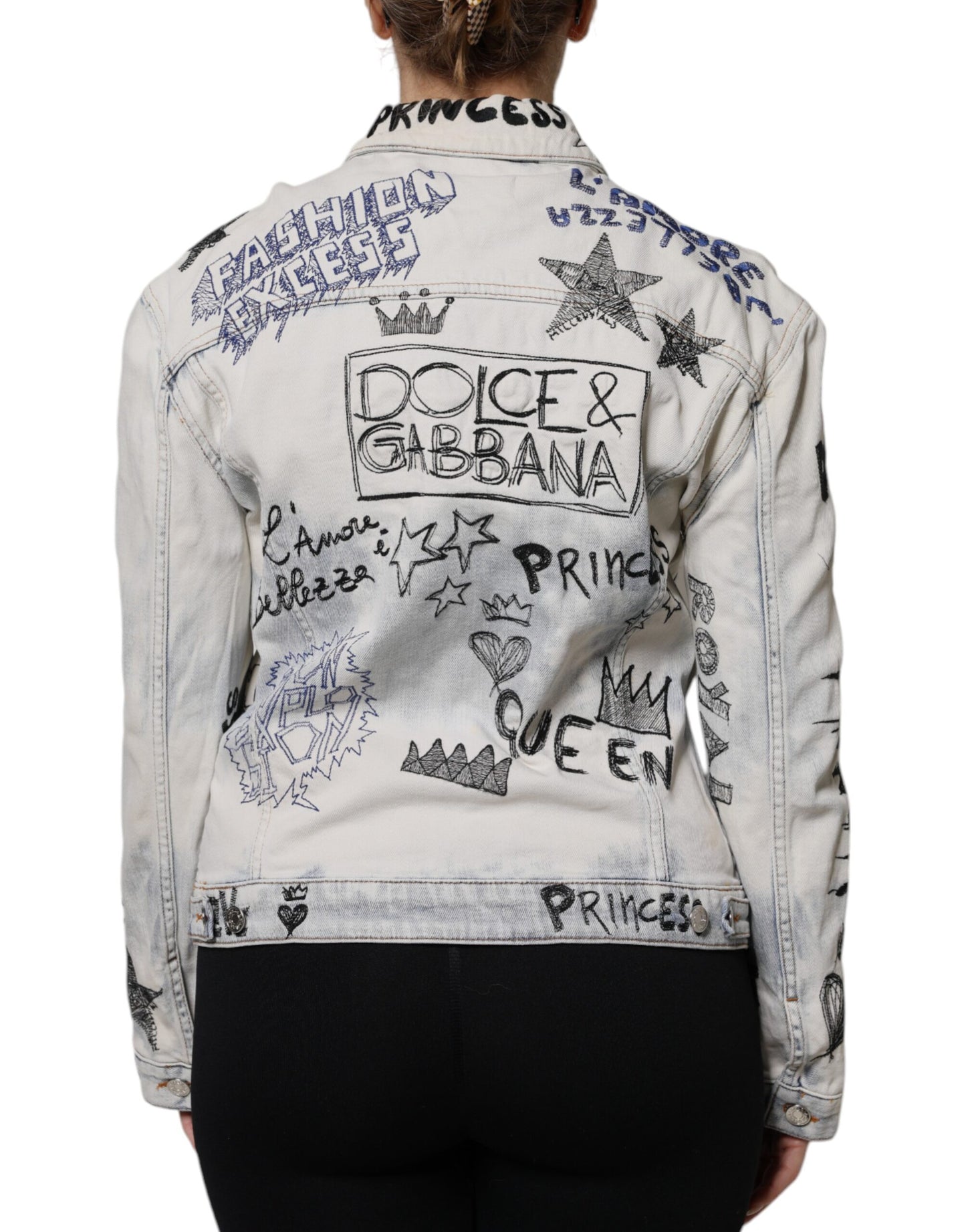 Dolce & Gabbana Light Blue Graffiti Button Down Denim Jacket Dolce & Gabbana