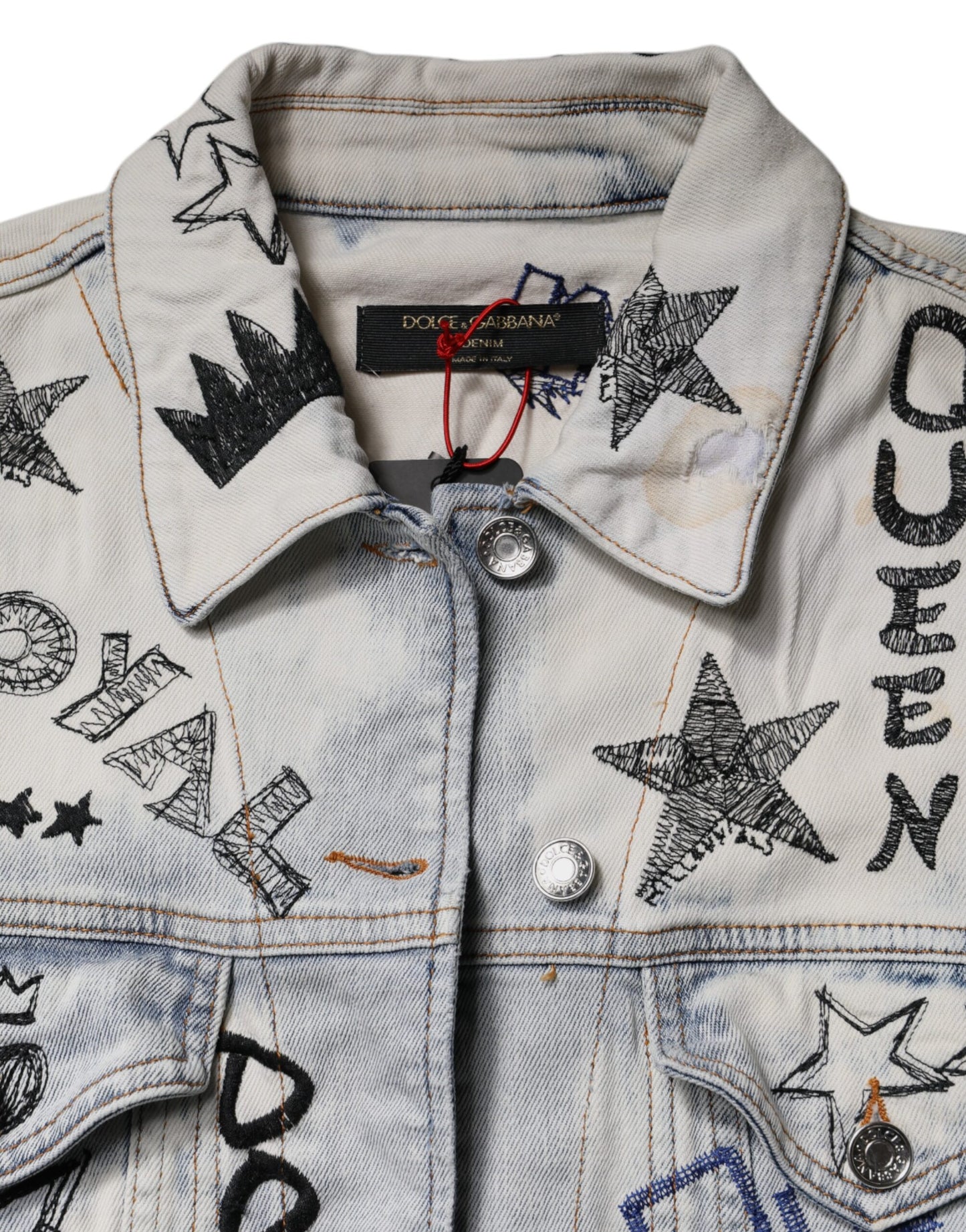 Dolce & Gabbana Light Blue Graffiti Button Down Denim Jacket Dolce & Gabbana
