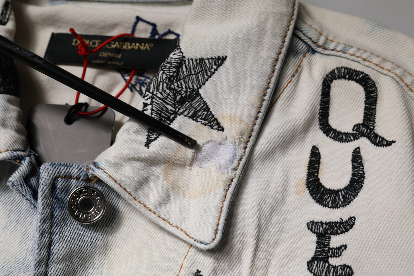 Dolce & Gabbana Light Blue Graffiti Button Down Denim Jacket Dolce & Gabbana