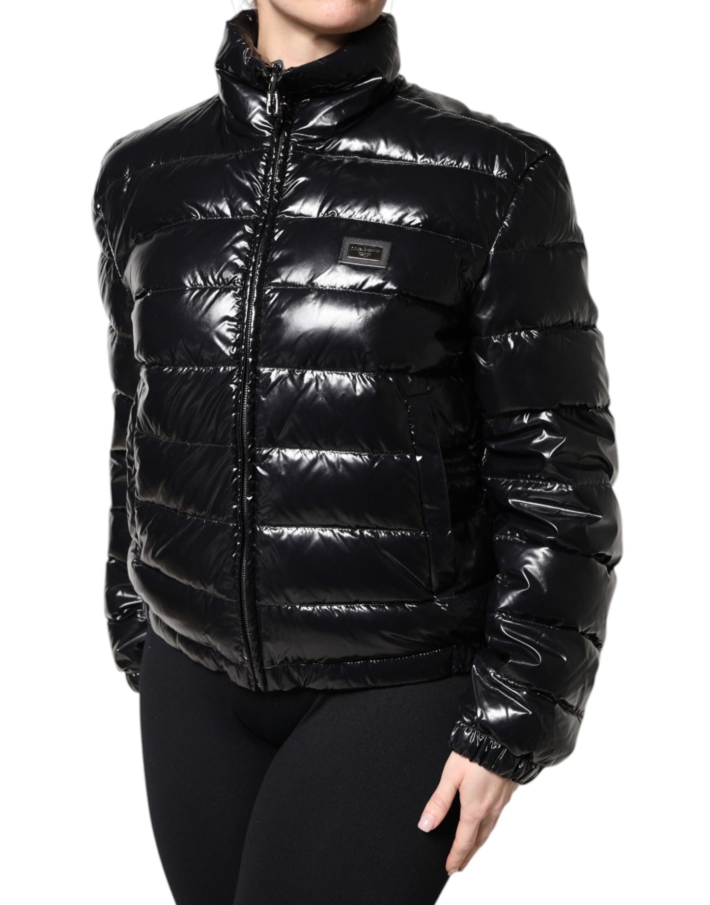 Dolce & Gabbana Black Logo Plaque Full Zip Puffer Jacket Dolce & Gabbana