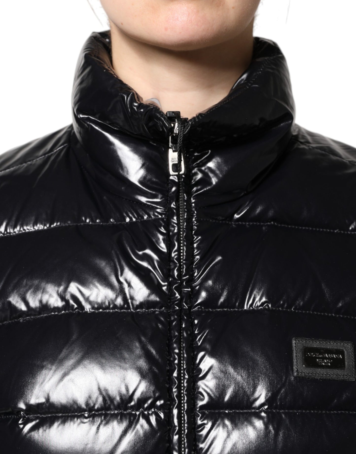 Dolce & Gabbana Black Logo Plaque Full Zip Puffer Jacket Dolce & Gabbana