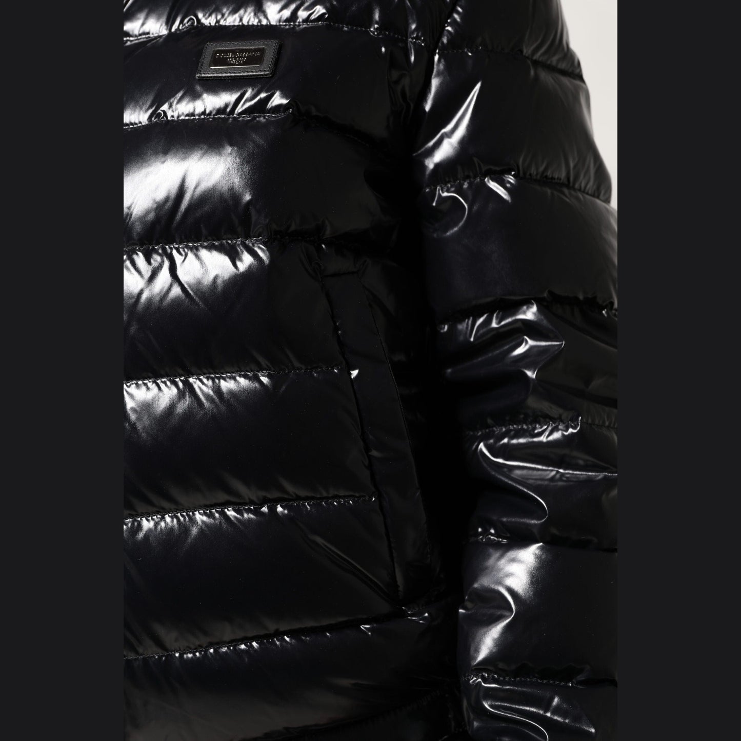 Dolce & Gabbana Black Logo Plaque Full Zip Puffer Jacket