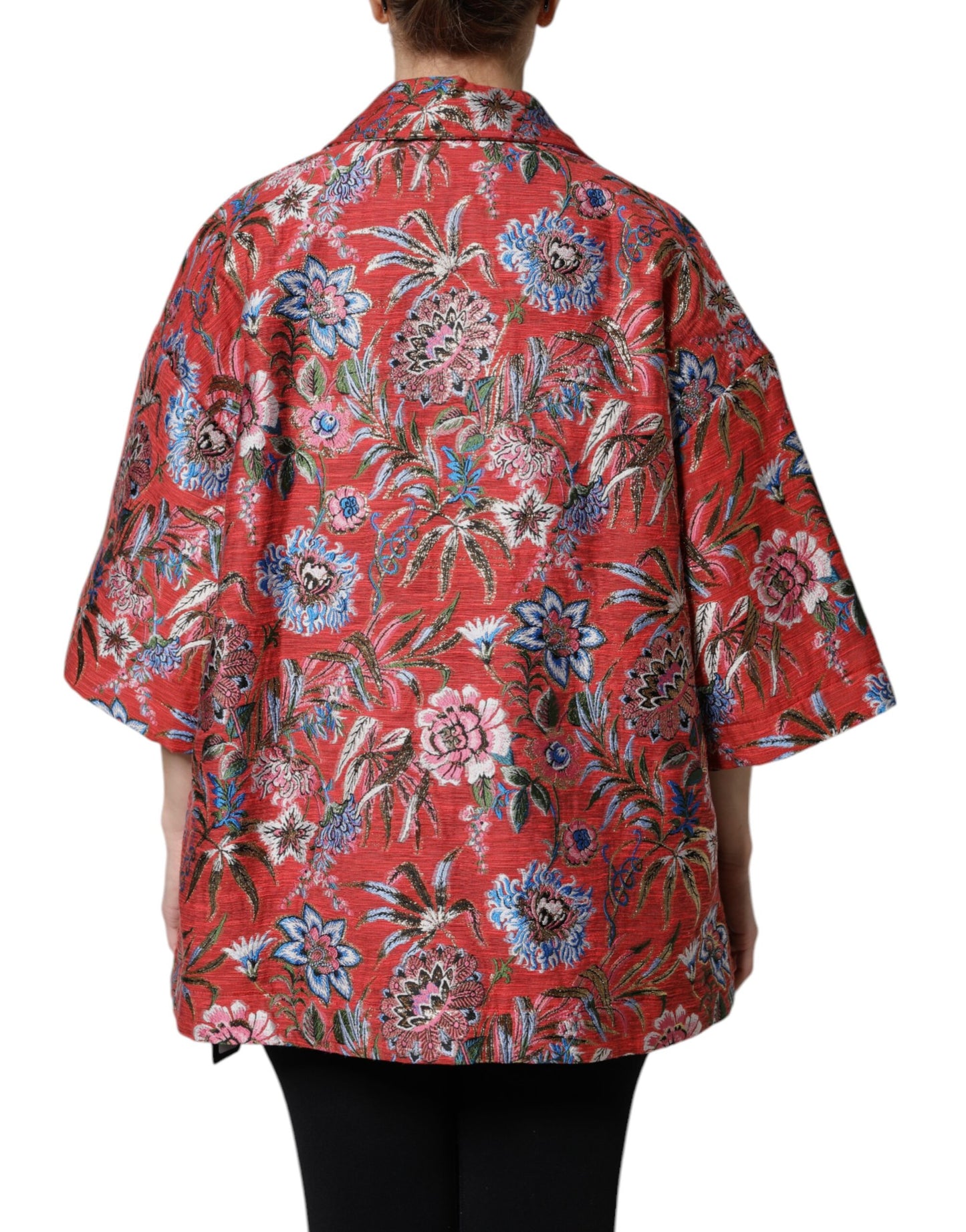 Dolce & Gabbana Red Floral Jacquard Button Down Coat Jacket Dolce & Gabbana