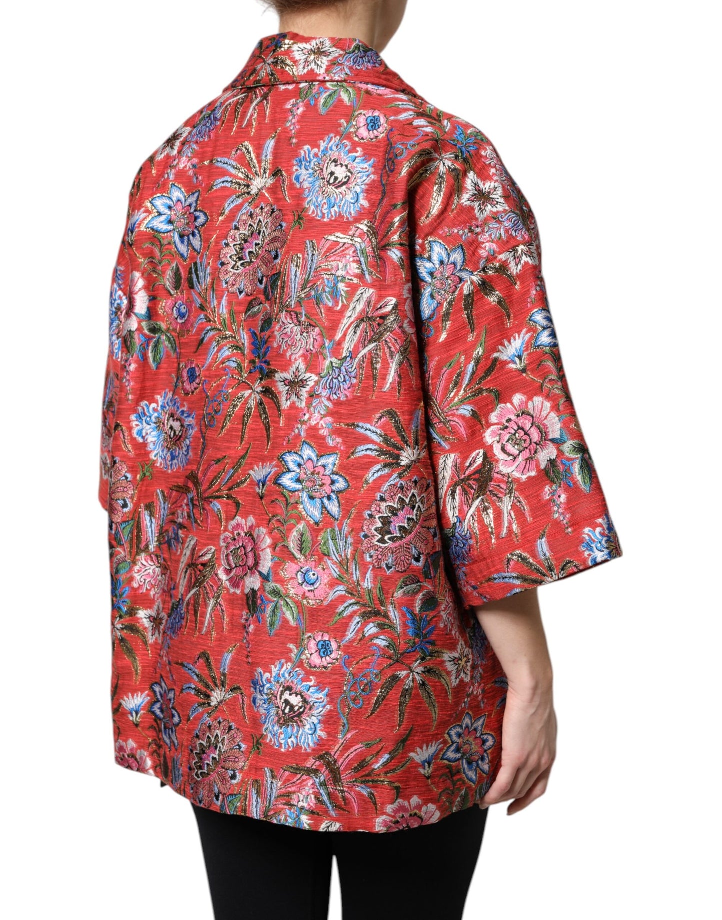 Dolce & Gabbana Red Floral Jacquard Button Down Coat Jacket Dolce & Gabbana