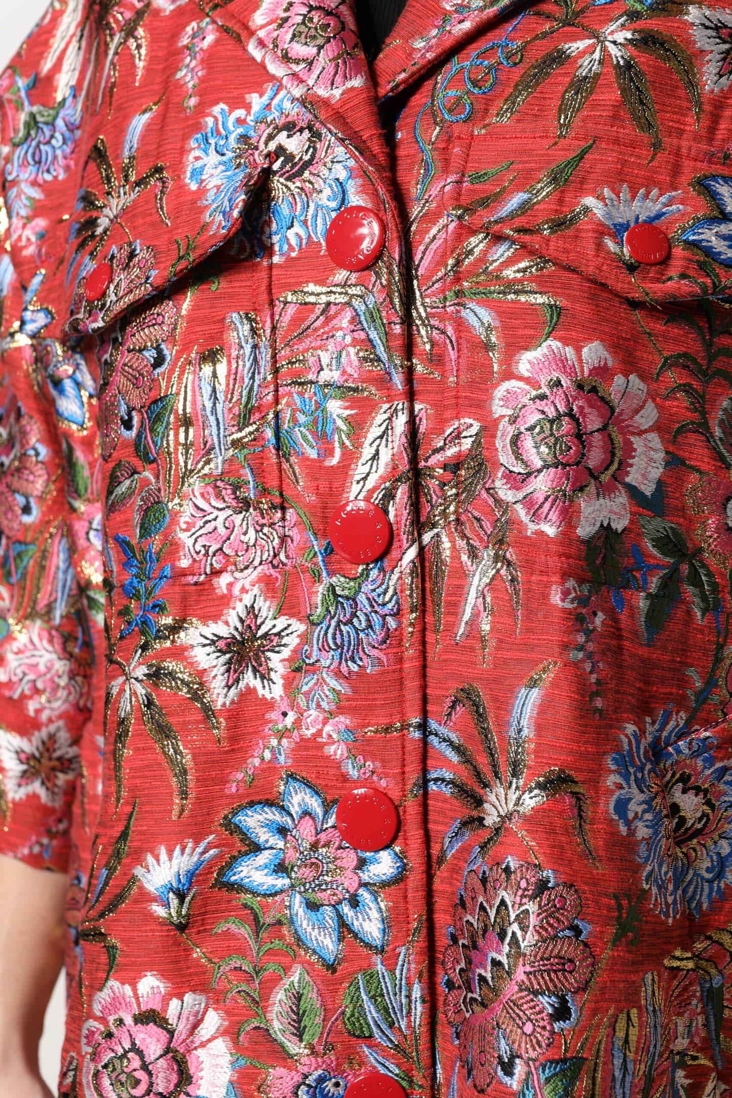 Dolce & Gabbana Red Floral Jacquard Button Down Coat Jacket Dolce & Gabbana