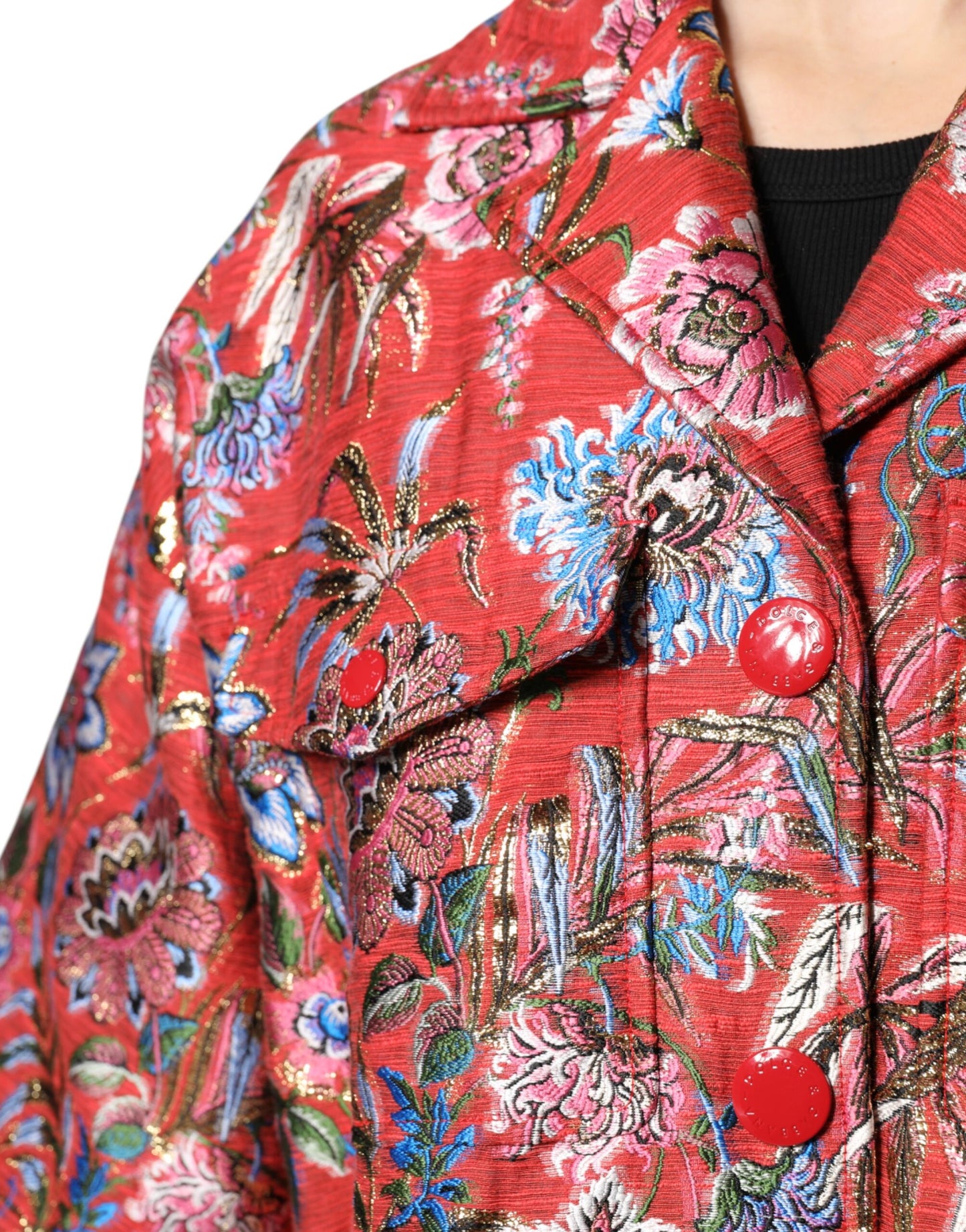 Dolce & Gabbana Red Floral Jacquard Button Down Coat Jacket Dolce & Gabbana