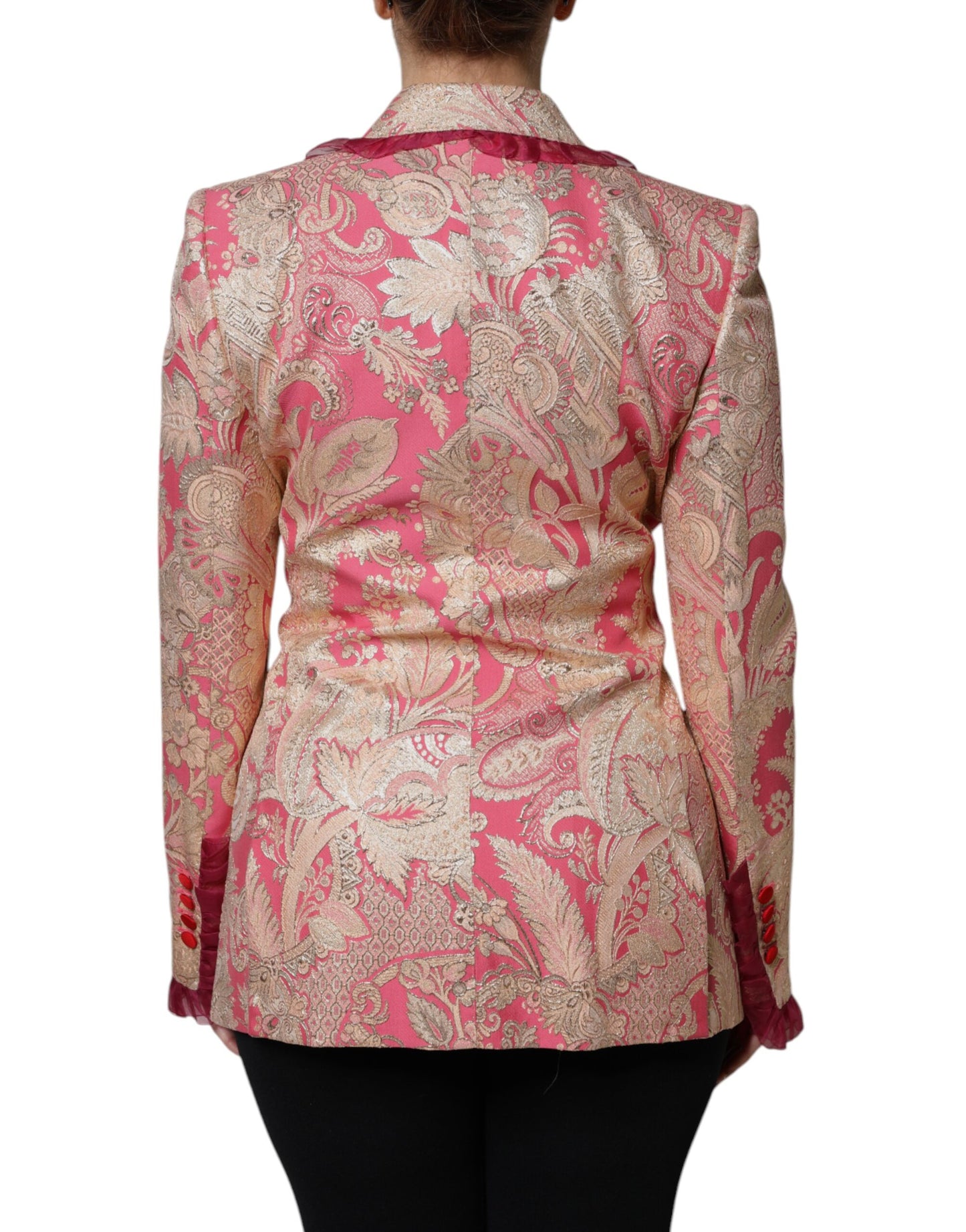 Dolce & Gabbana Pink Gold Jacquard Nylon Coat Blazer Jacket Dolce & Gabbana