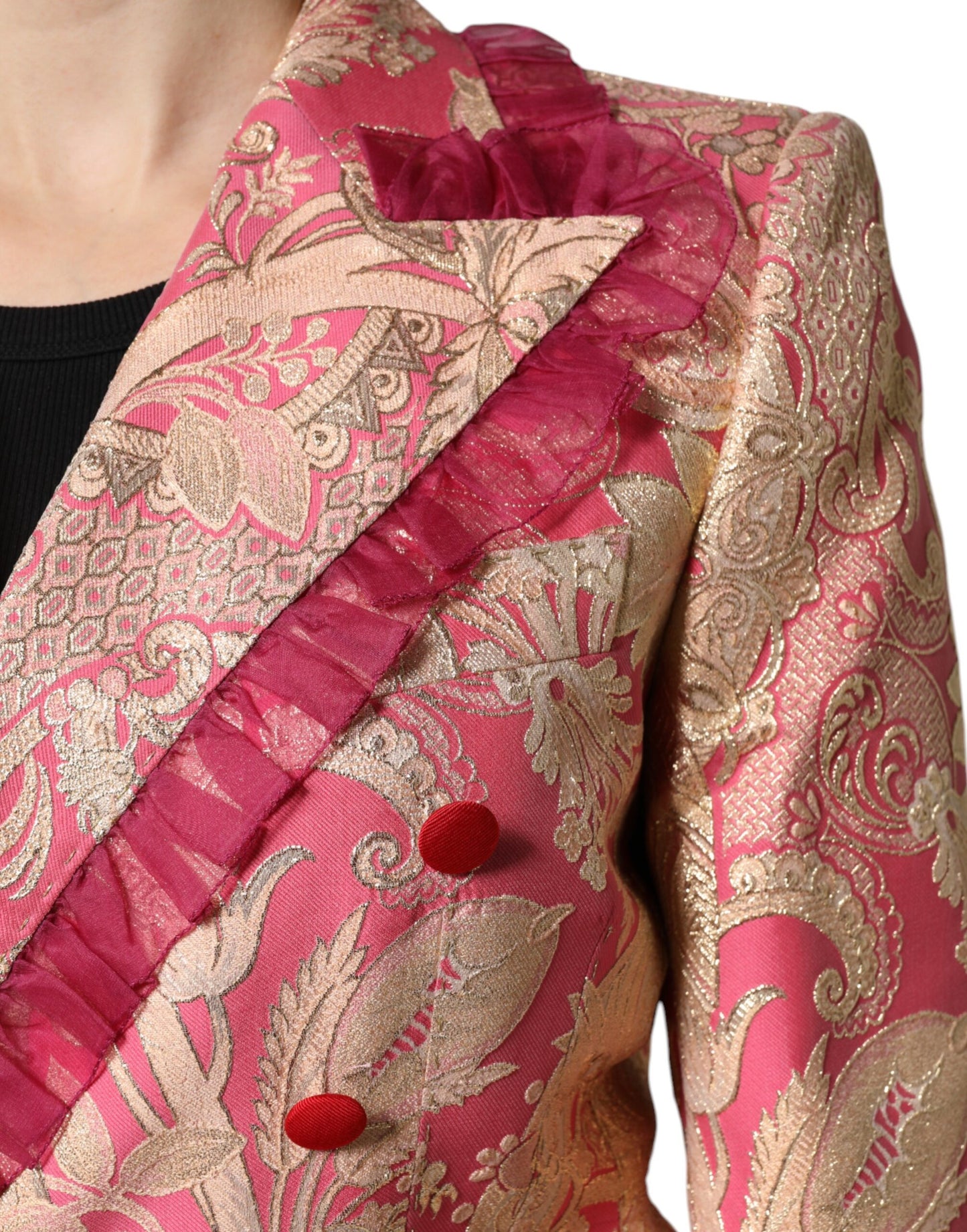 Dolce & Gabbana Pink Gold Jacquard Nylon Coat Blazer Jacket Dolce & Gabbana