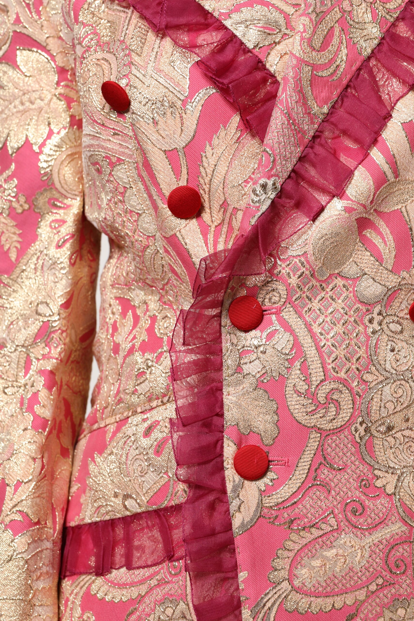 Dolce & Gabbana Pink Gold Jacquard Nylon Coat Blazer Jacket Dolce & Gabbana