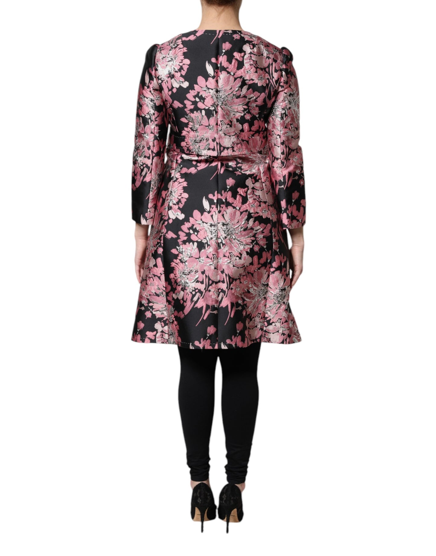 Dolce & Gabbana Pink Black Floral Brocade Trenchcoat Jacket Dolce & Gabbana