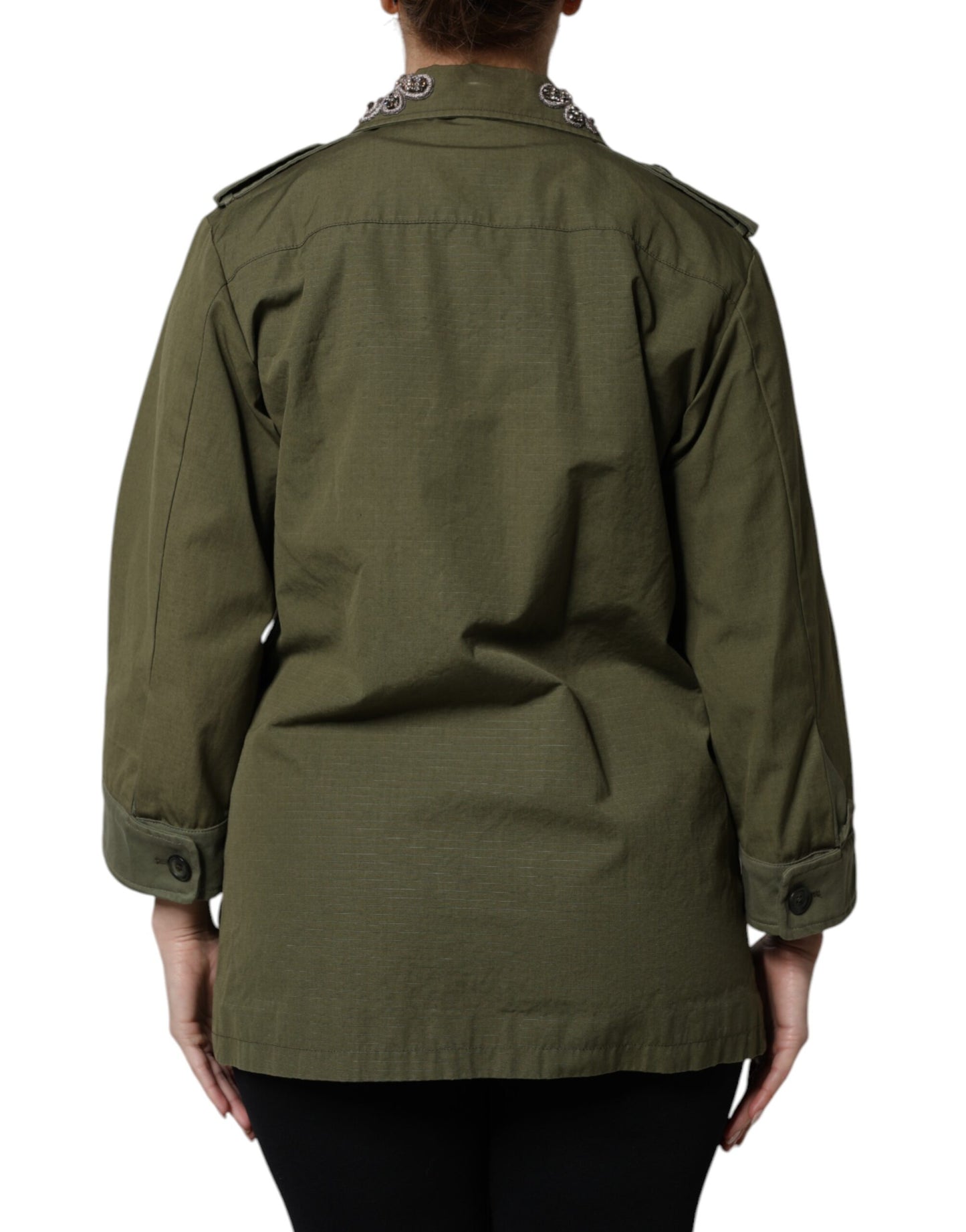 Dolce & Gabbana Military Green Queen Embellished Coat Jacket Dolce & Gabbana