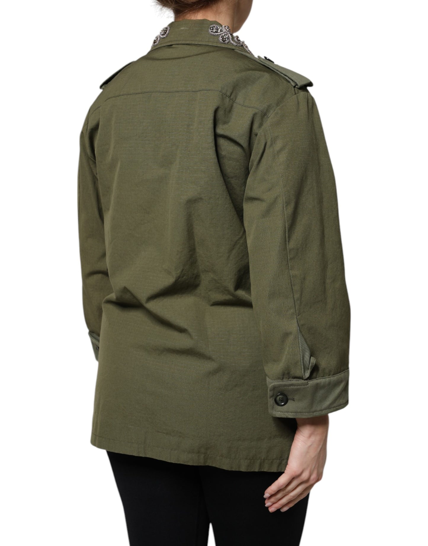 Dolce & Gabbana Military Green Queen Embellished Coat Jacket Dolce & Gabbana