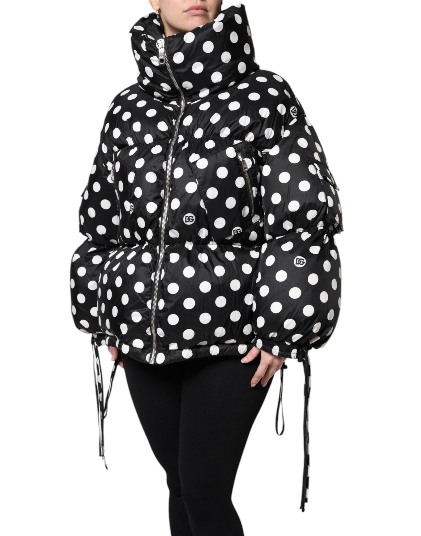 Dolce & Gabbana Black White Polka Dot Full Zip Puffer Jacket Dolce & Gabbana