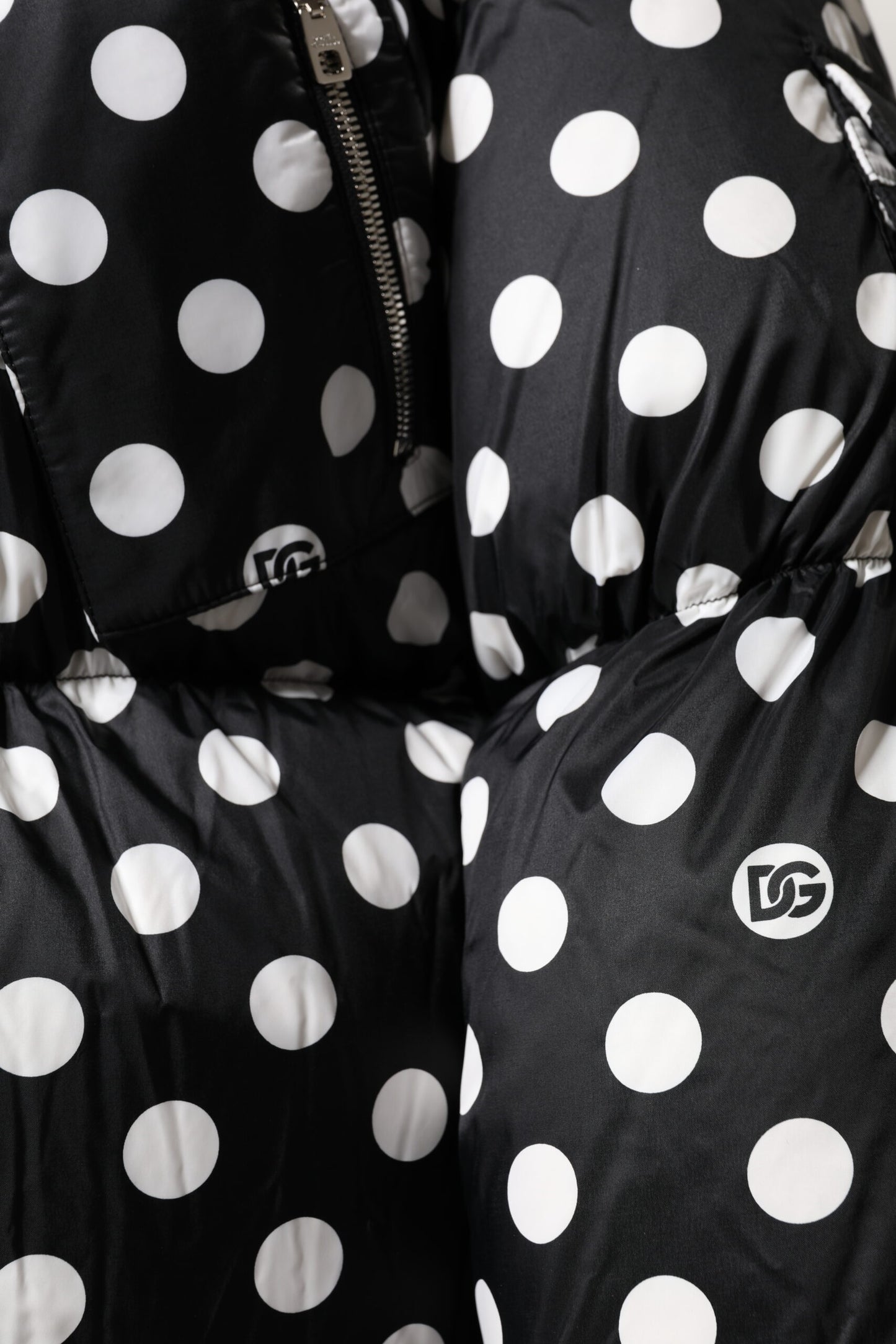 Dolce & Gabbana Black White Polka Dot Full Zip Puffer Jacket Dolce & Gabbana