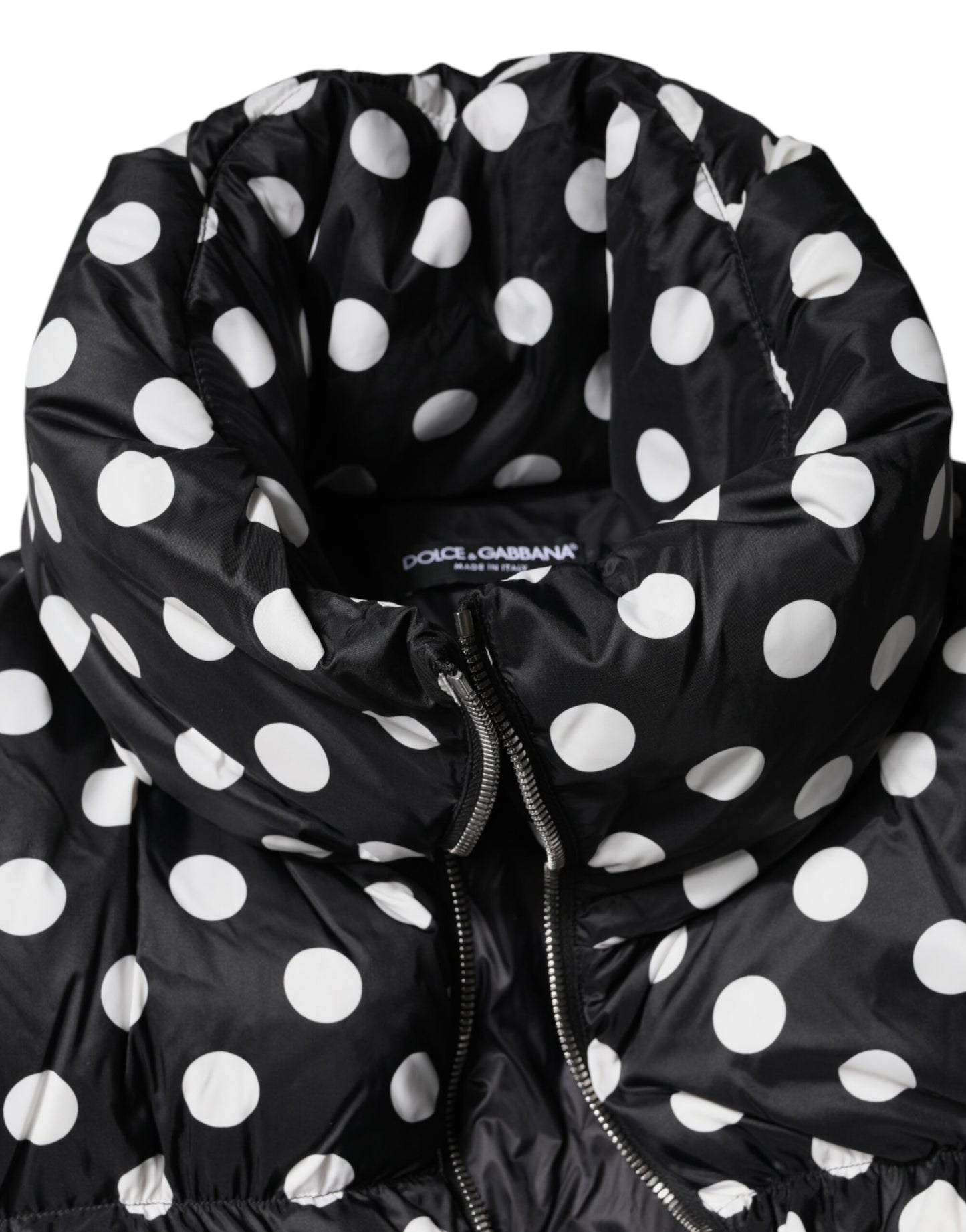 Dolce & Gabbana Black White Polka Dot Full Zip Puffer Jacket Dolce & Gabbana