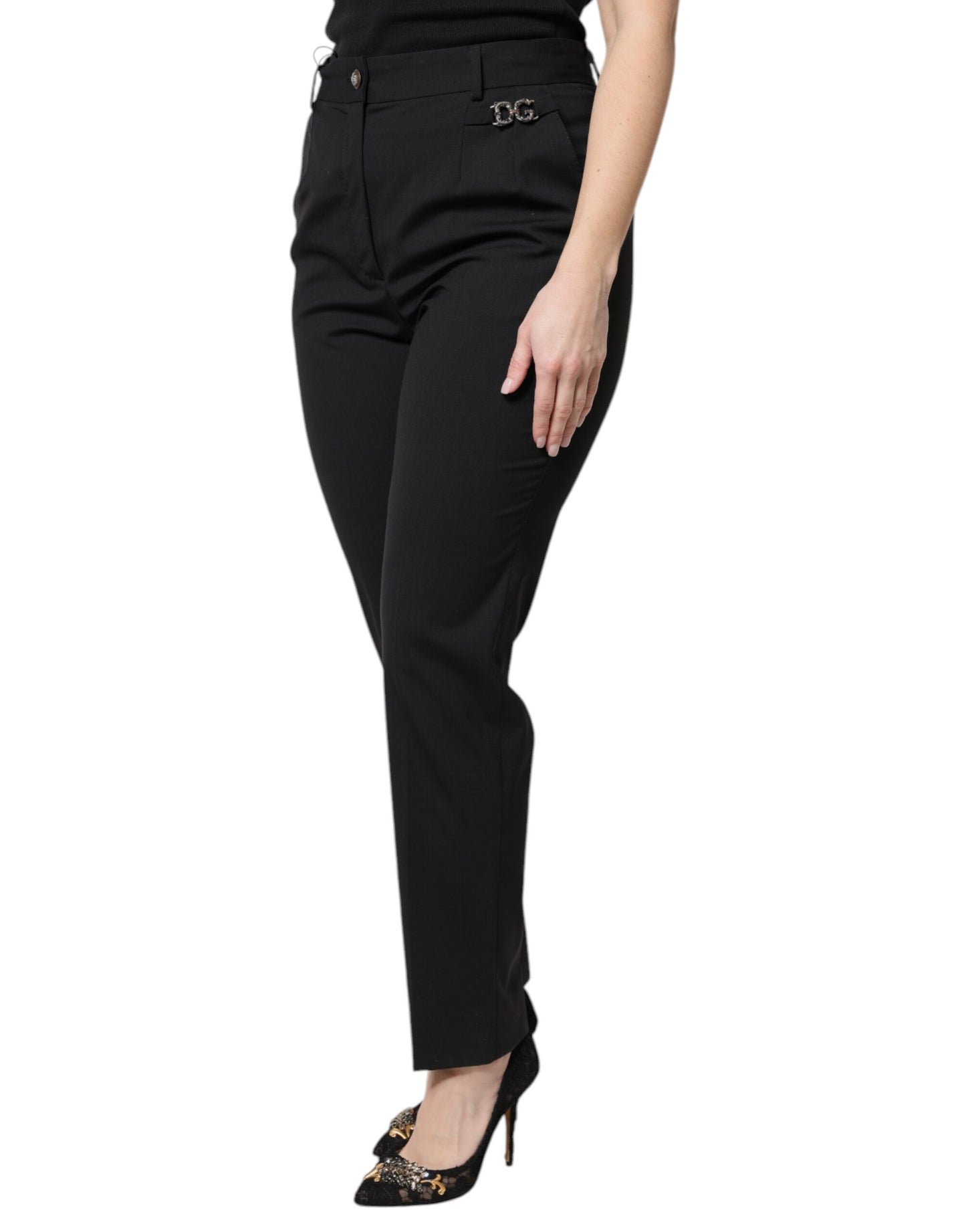 Dolce & Gabbana Black Polyester High Waist Dress Pants Dolce & Gabbana