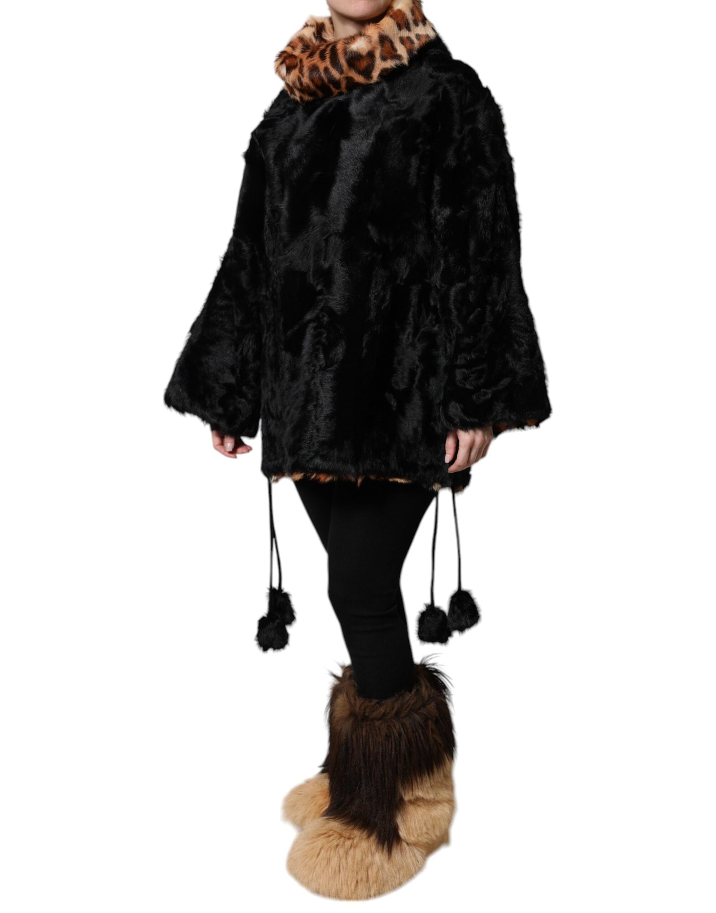 Dolce & Gabbana Black Lamb Fur Short Women Coat Jacket Dolce & Gabbana