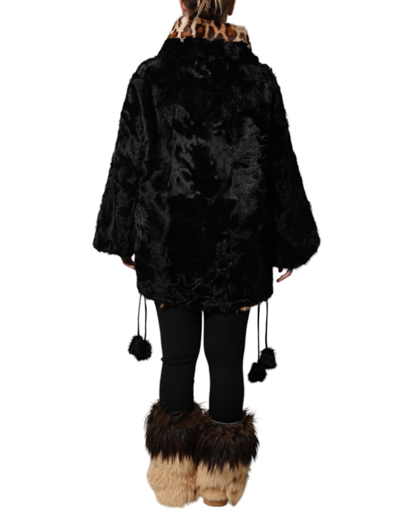 Dolce & Gabbana Black Lamb Fur Short Women Coat Jacket Dolce & Gabbana