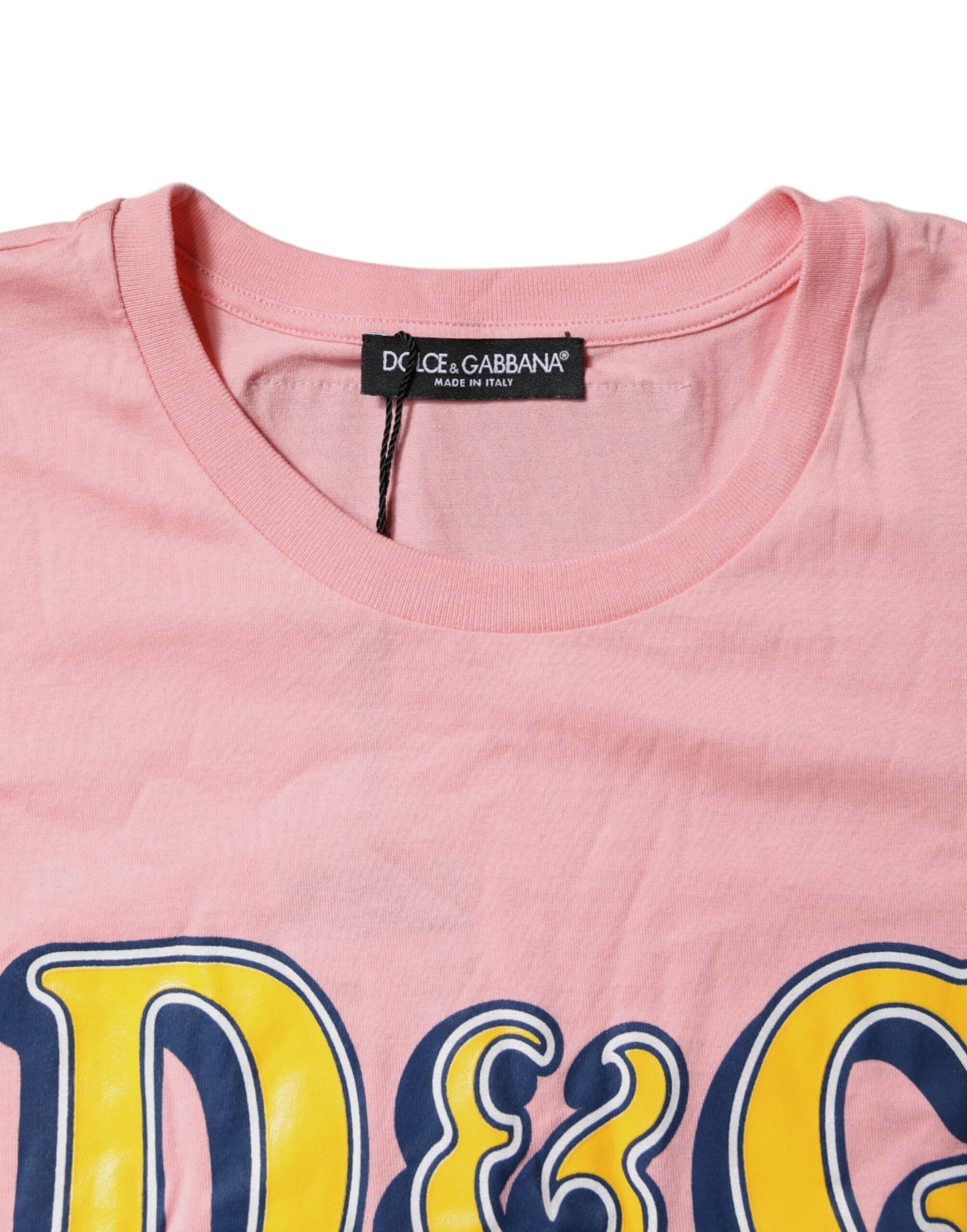 Dolce & Gabbana Pink Logo Print Cotton Crew Neck Tee T-shirt Dolce & Gabbana