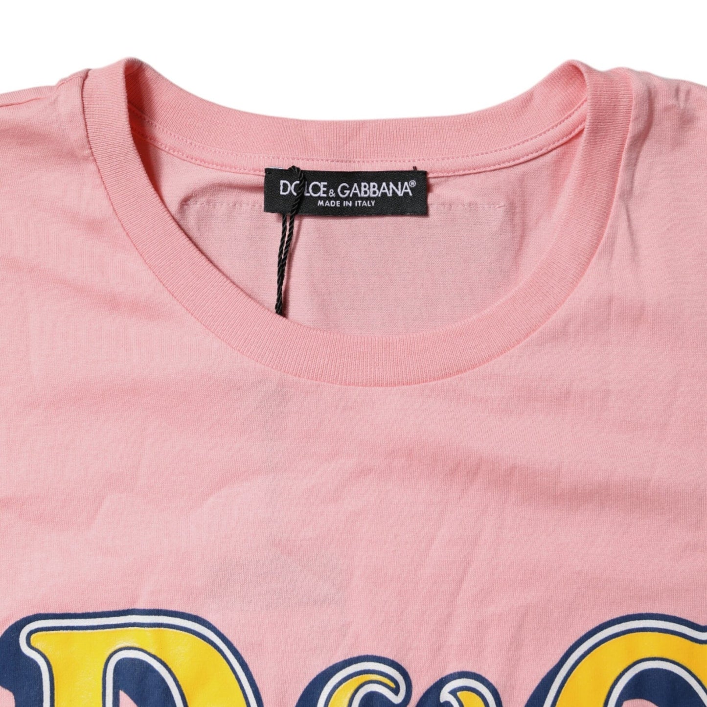 Dolce & Gabbana Pink Logo Print Cotton Crew Neck Tee T-shirt