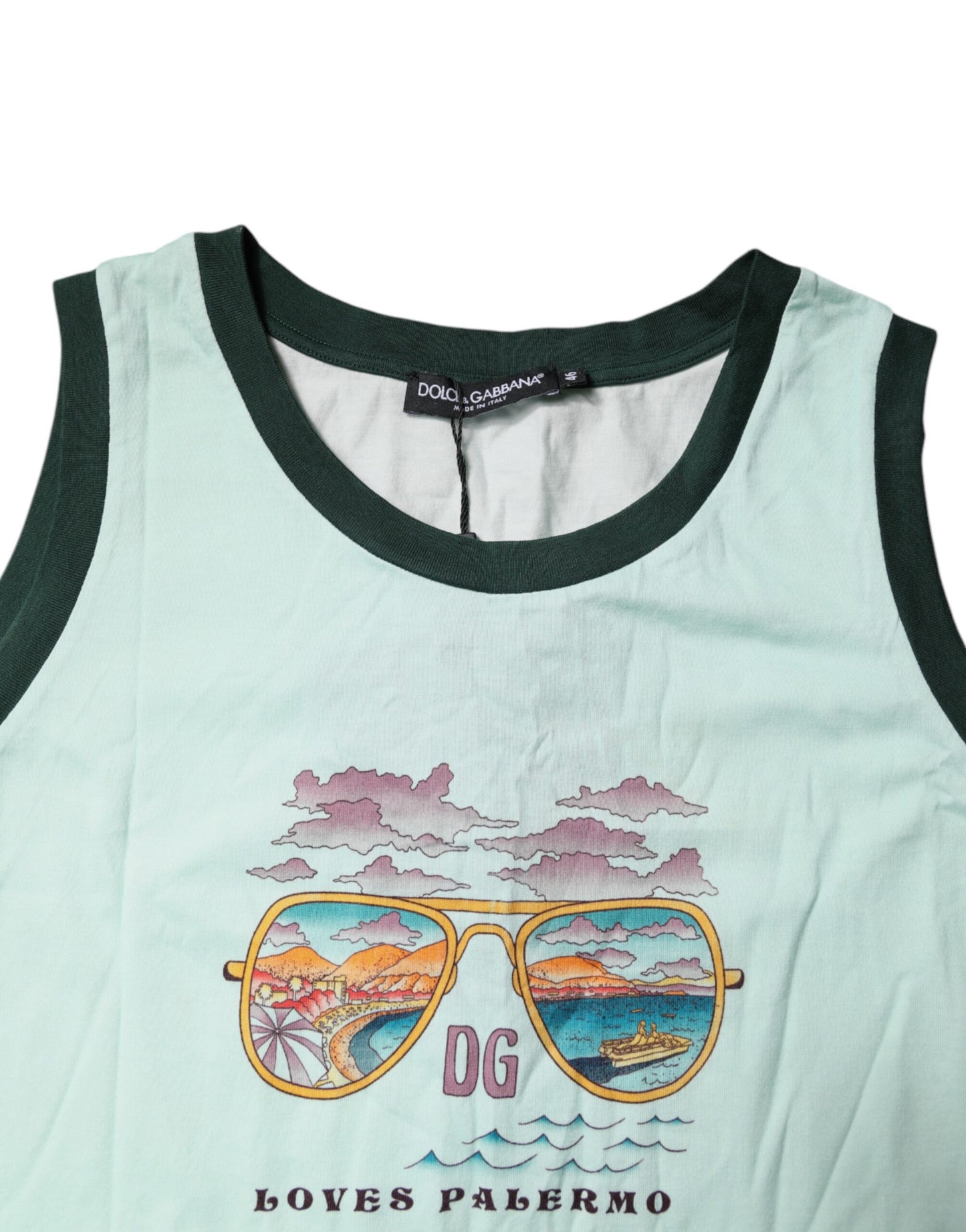 Dolce & Gabbana Light Green Graphic Print Sleeveless Tank T-shirt Dolce & Gabbana