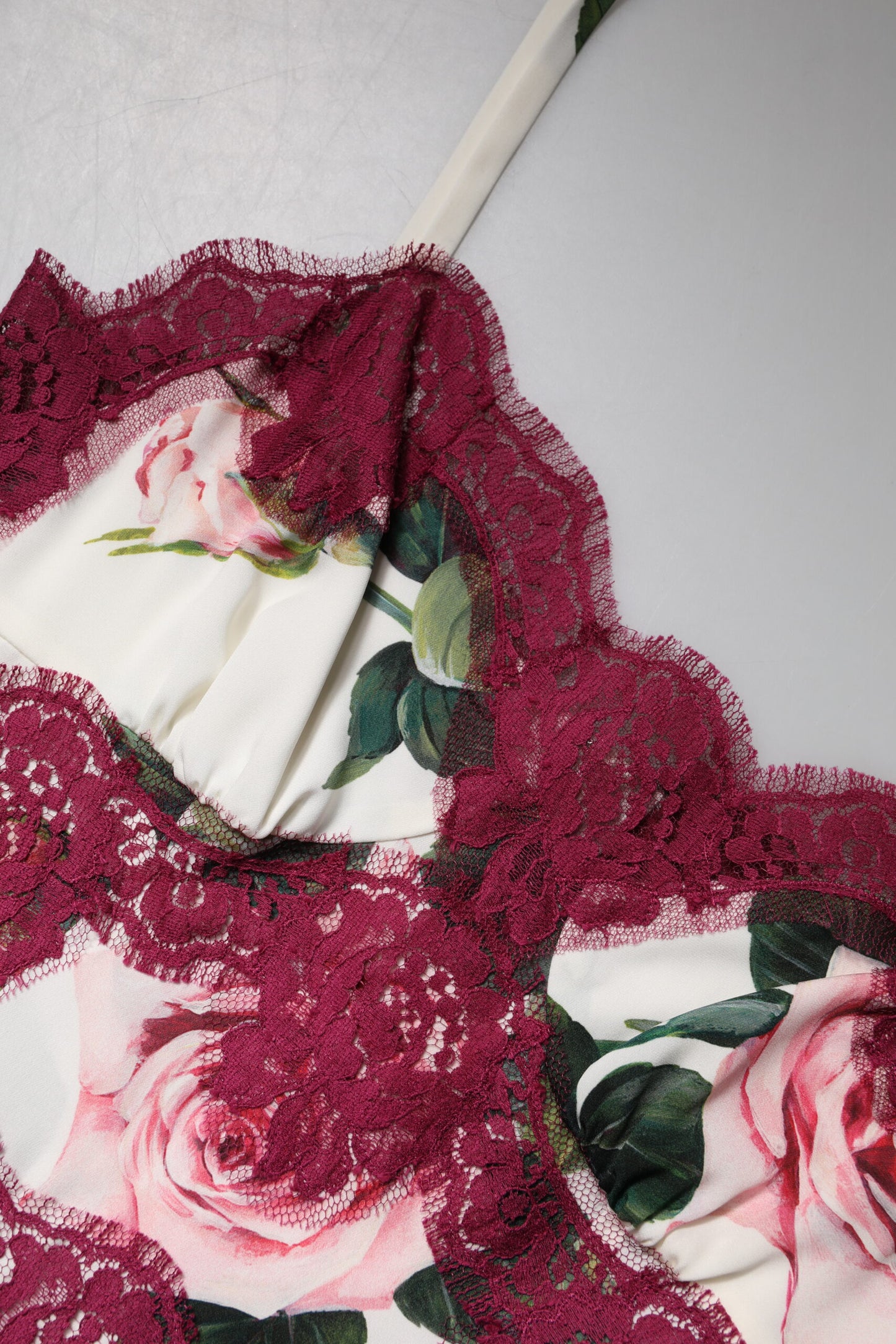 Dolce & Gabbana White Rose Print Satin Lace Tank Top Lingerie Dolce & Gabbana