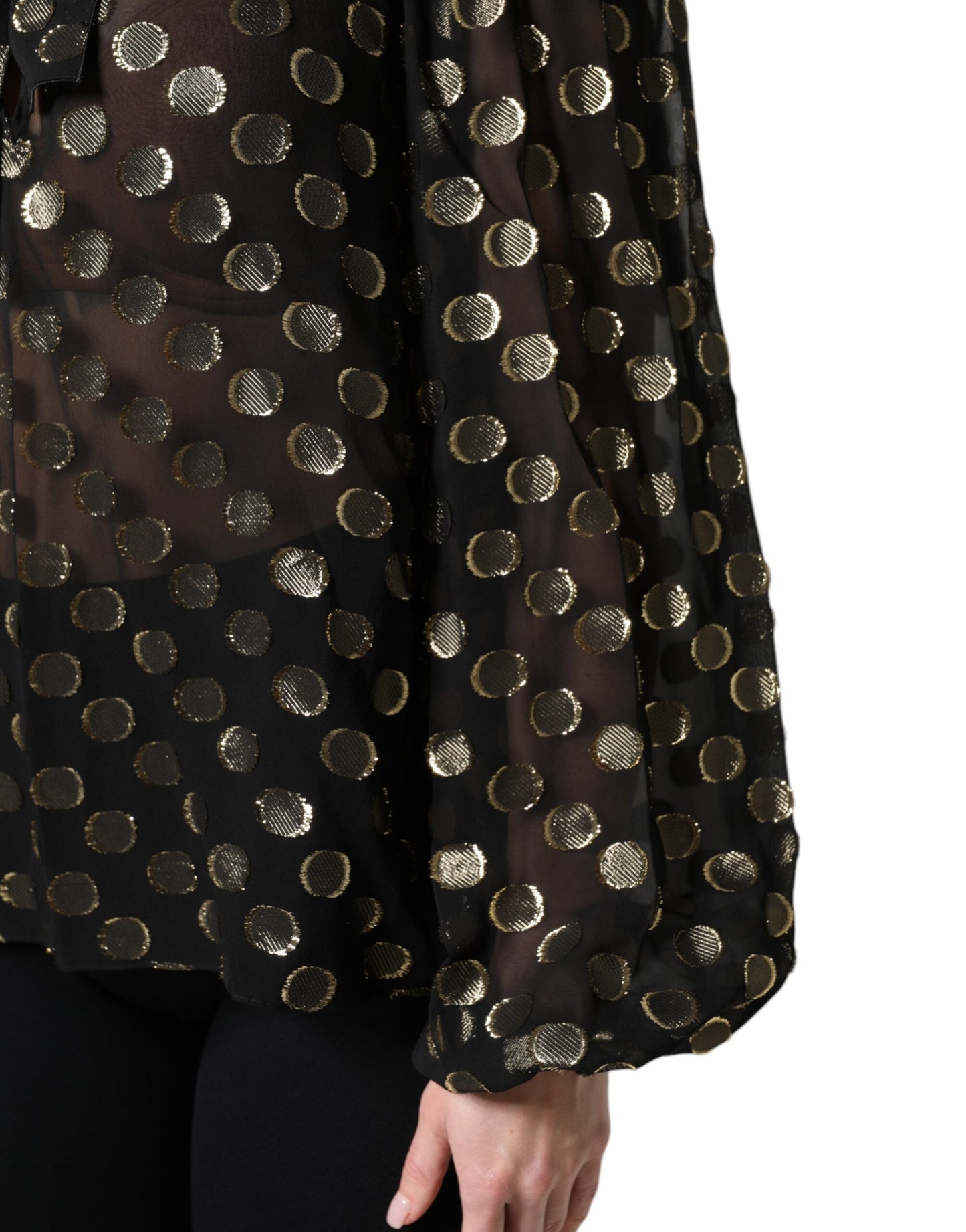 Dolce & Gabbana Black Sheer Tied Neck Polka Dots Blouse Top Dolce & Gabbana