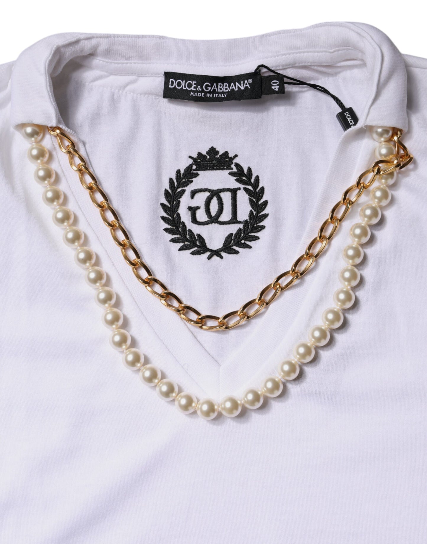 Dolce & Gabbana White Necklace Cotton Short Sleeve T-shirt Dolce & Gabbana