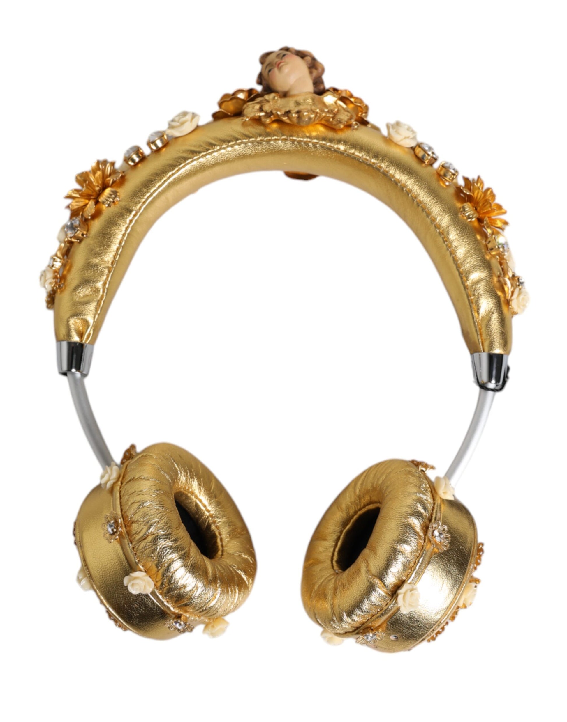 Dolce & Gabbana Gold Leather Floral Crystal Angel Headset Headphones Dolce & Gabbana