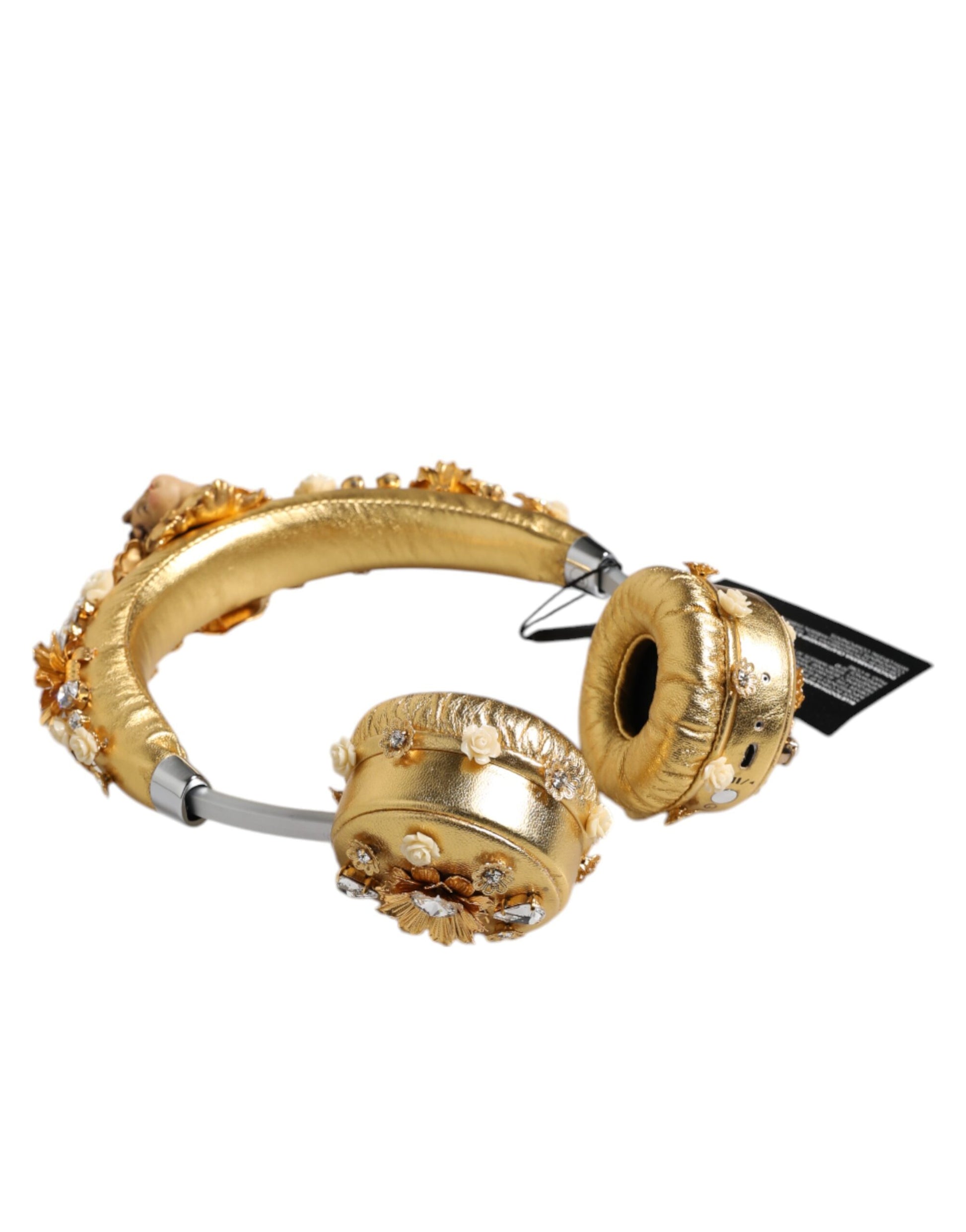 Dolce & Gabbana Gold Leather Floral Crystal Angel Headset Headphones Dolce & Gabbana