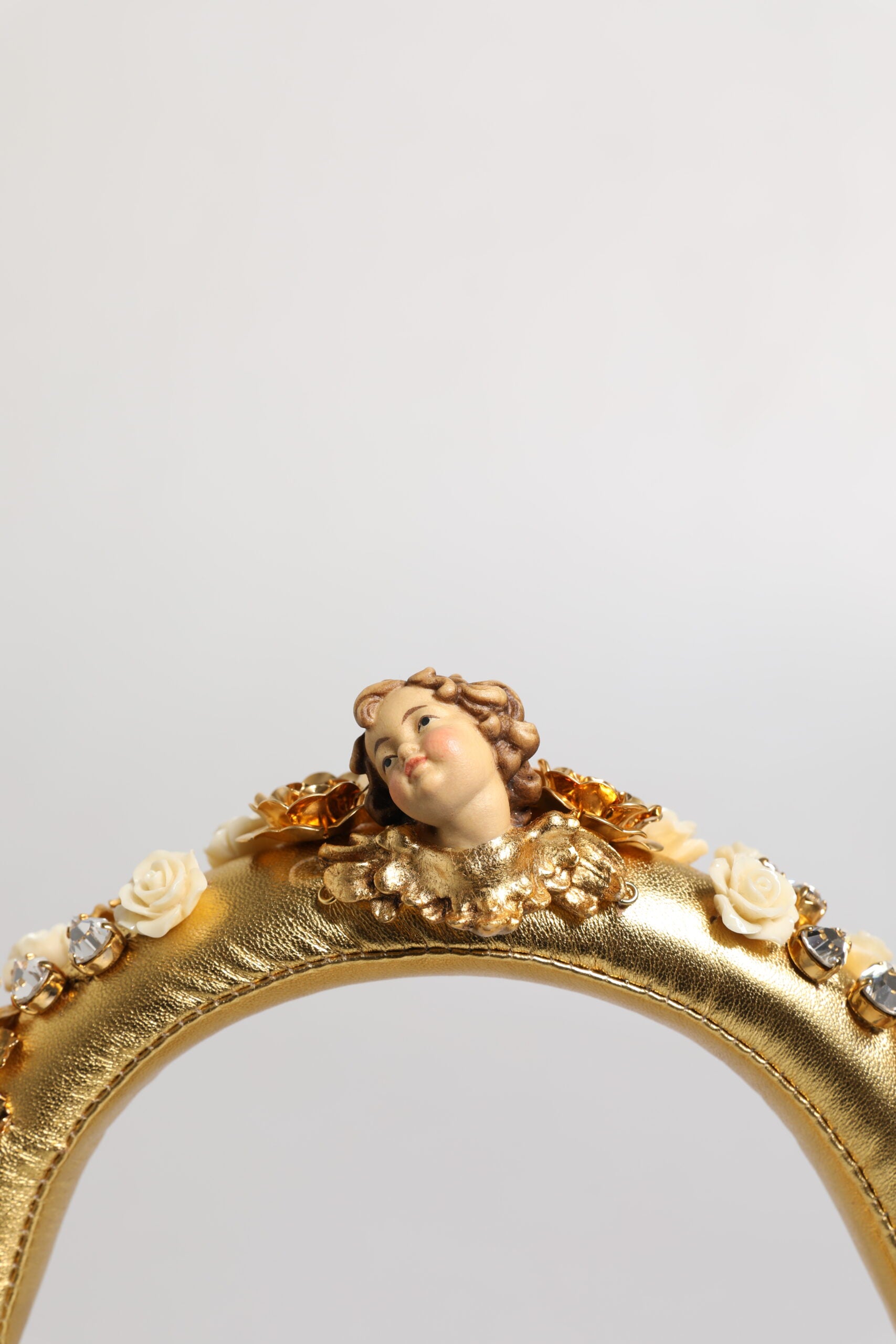 Dolce & Gabbana Gold Leather Floral Crystal Angel Headset Headphones Dolce & Gabbana