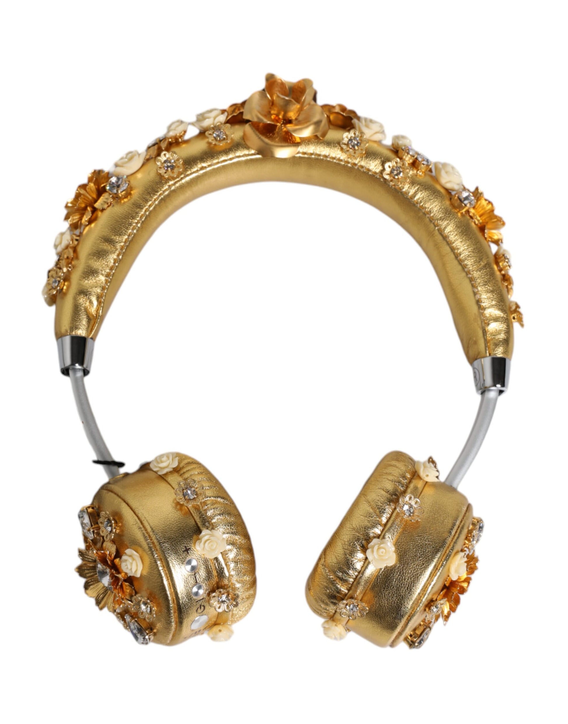 Dolce & Gabbana Gold Leather Floral Crystal Angel Headset Headphones Dolce & Gabbana