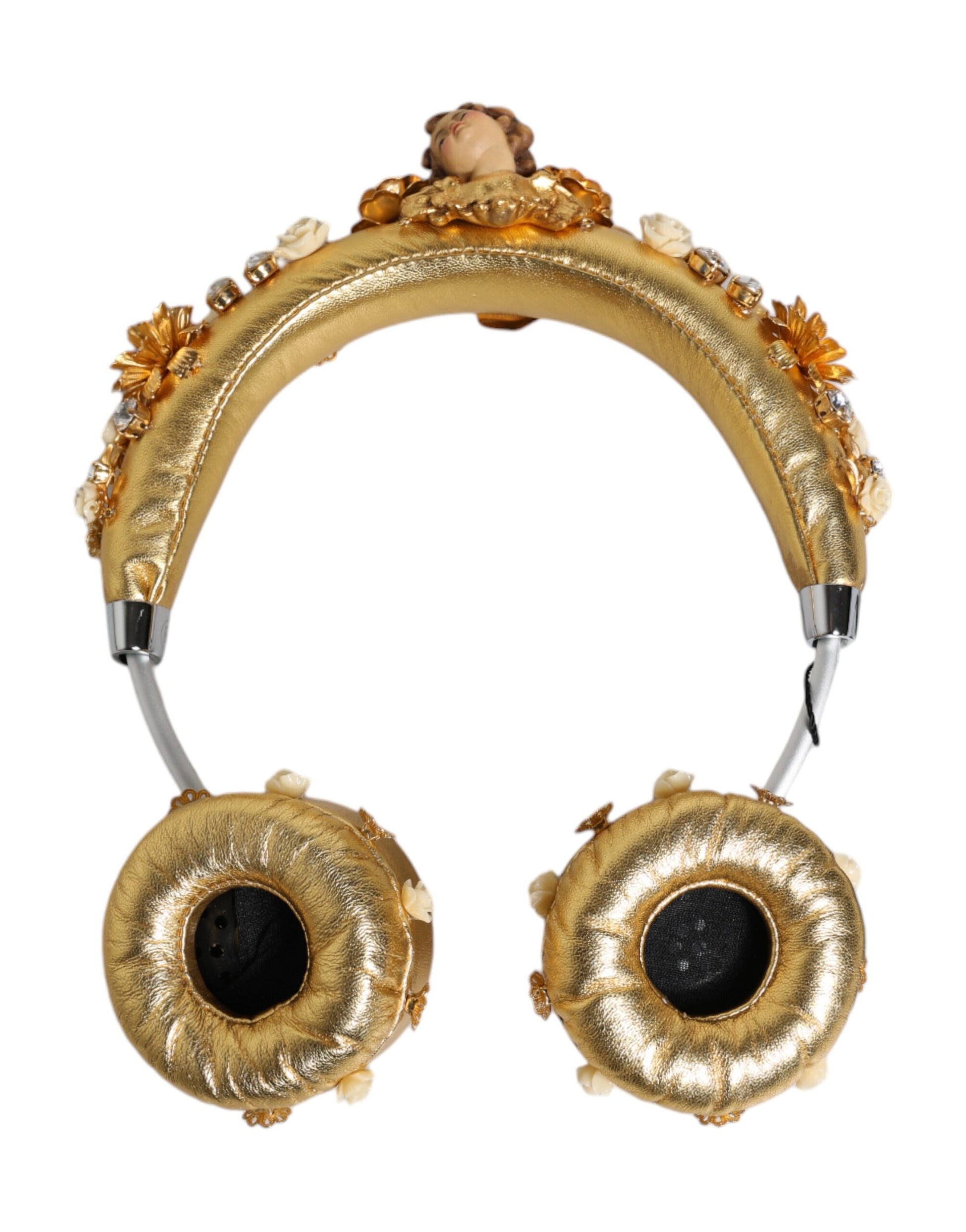 Dolce & Gabbana Gold Leather Floral Crystal Angel Headset Headphones Dolce & Gabbana