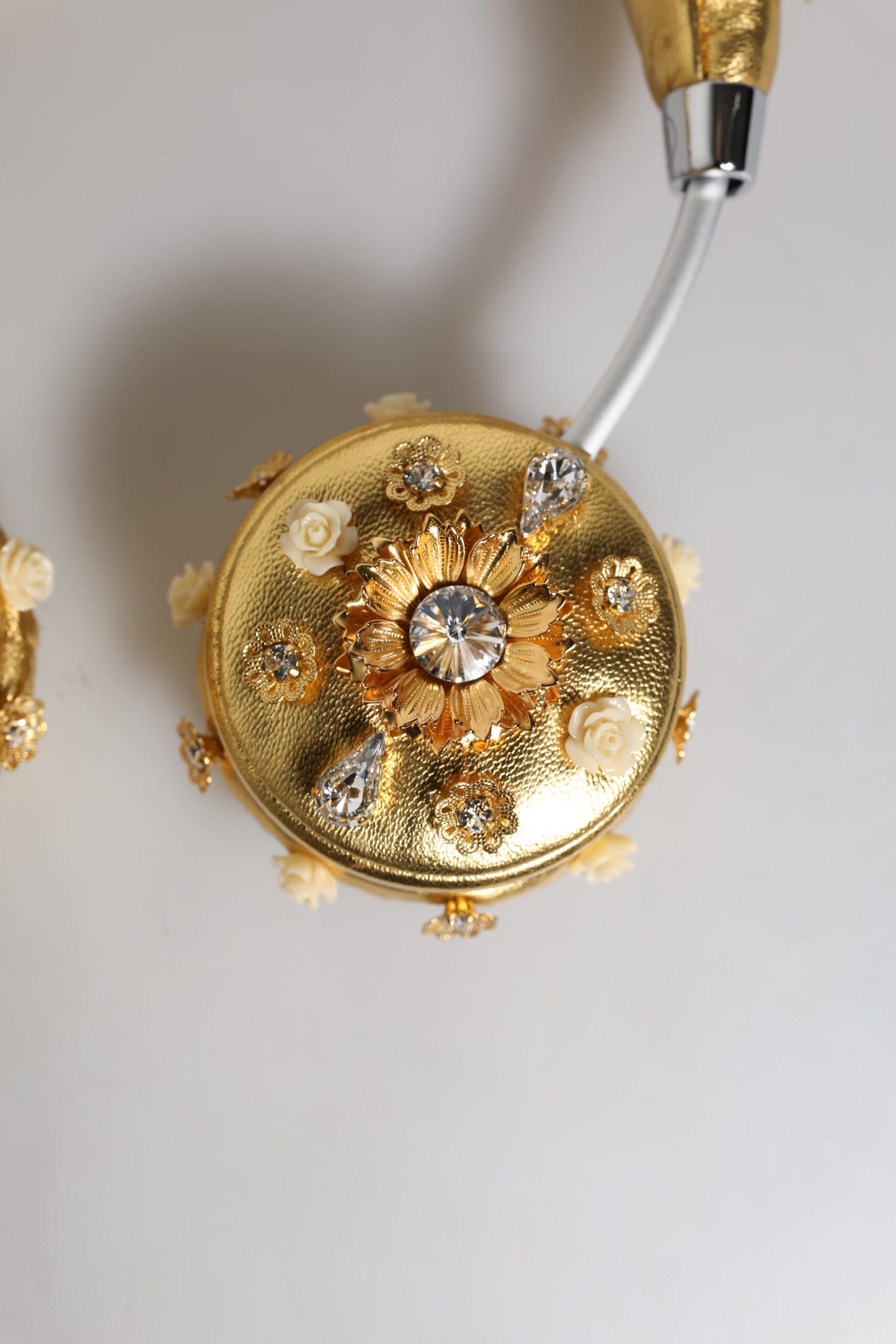 Dolce & Gabbana Gold Leather Floral Crystal Angel Headset Headphones Dolce & Gabbana