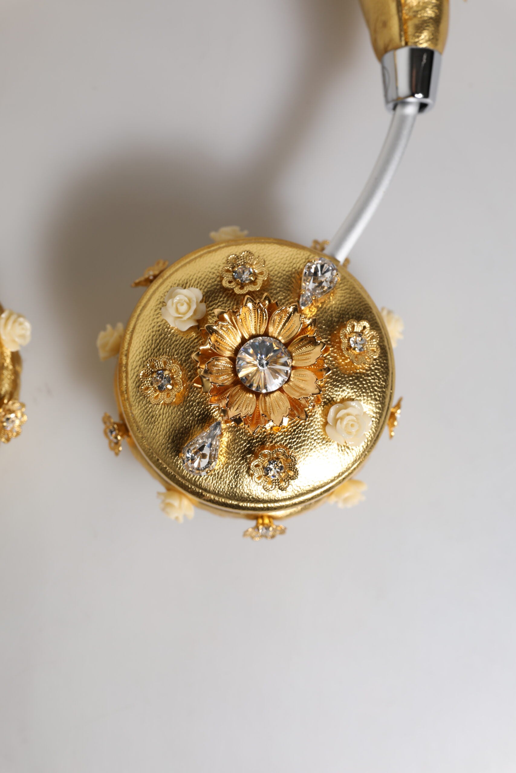 Dolce & Gabbana Gold Leather Floral Crystal Angel Headset Headphones Dolce & Gabbana