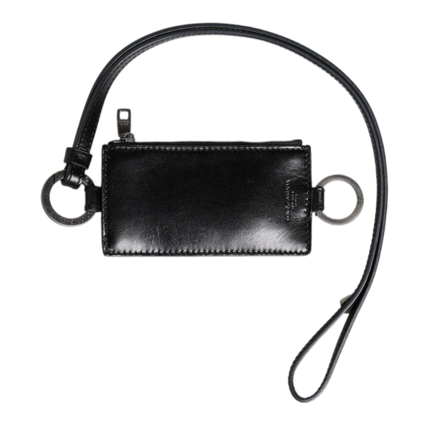 Dolce & Gabbana Black Leather Logo Embossed Lanyard Card Holder Wallet