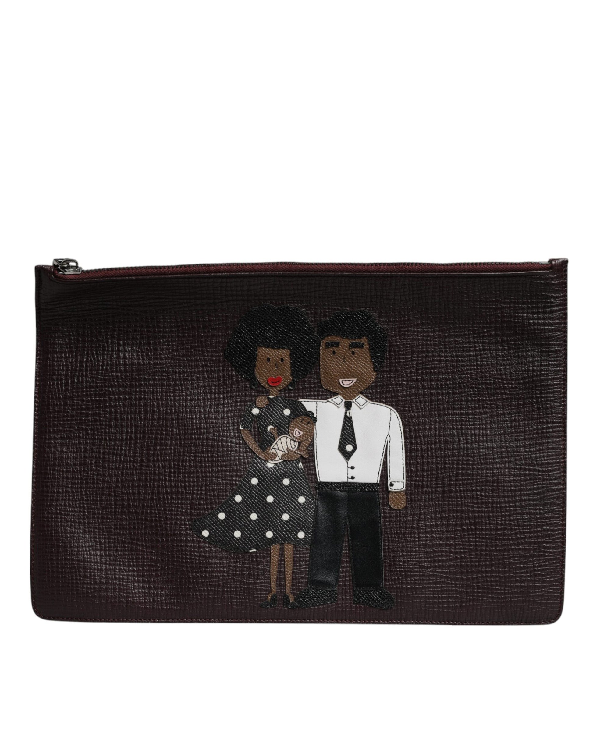 Dolce & Gabbana Brown Leather #DGFAMILY Embellished Men Clutch Pouch Bag Dolce & Gabbana
