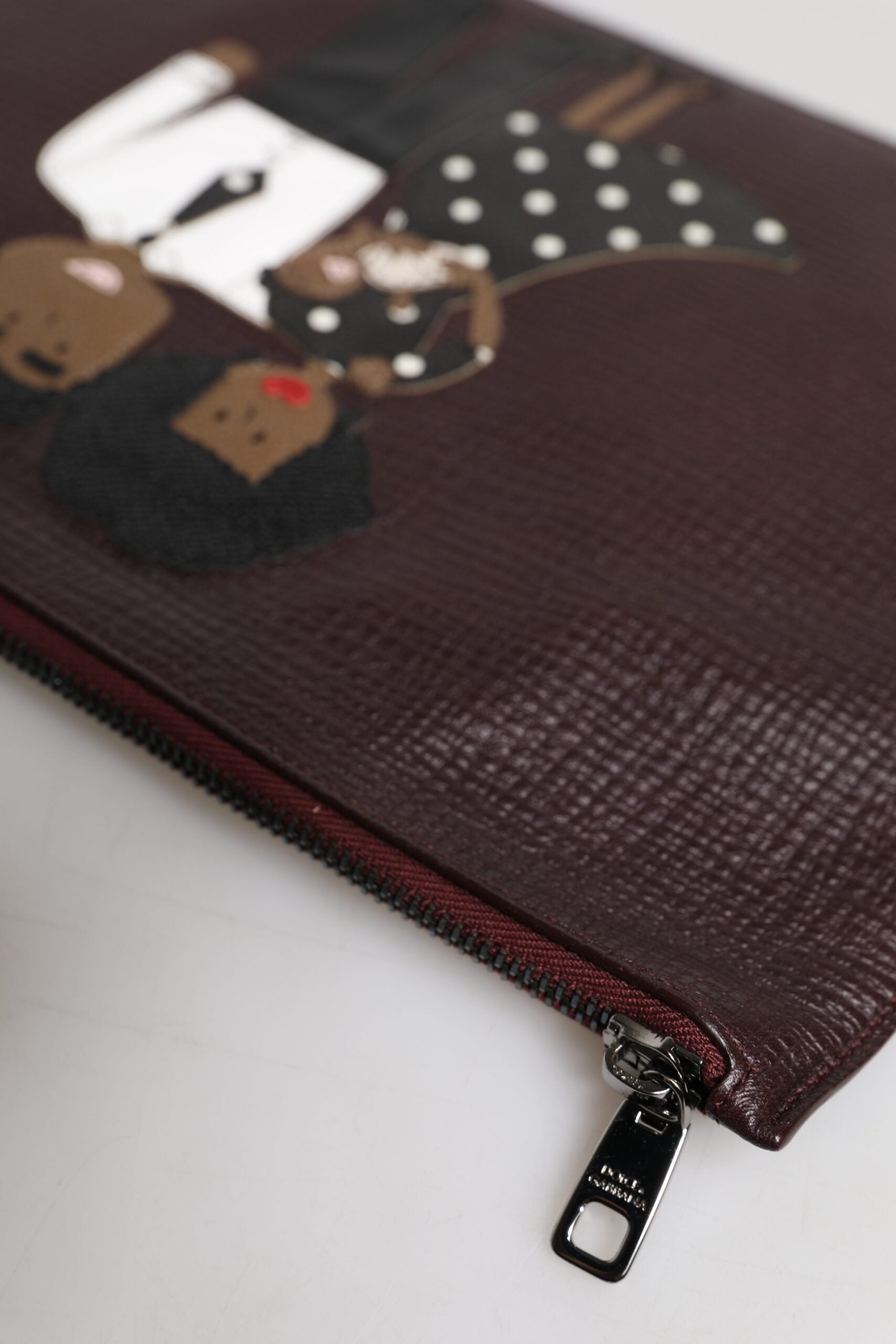 Dolce & Gabbana Brown Leather #DGFAMILY Embellished Men Clutch Pouch Bag Dolce & Gabbana