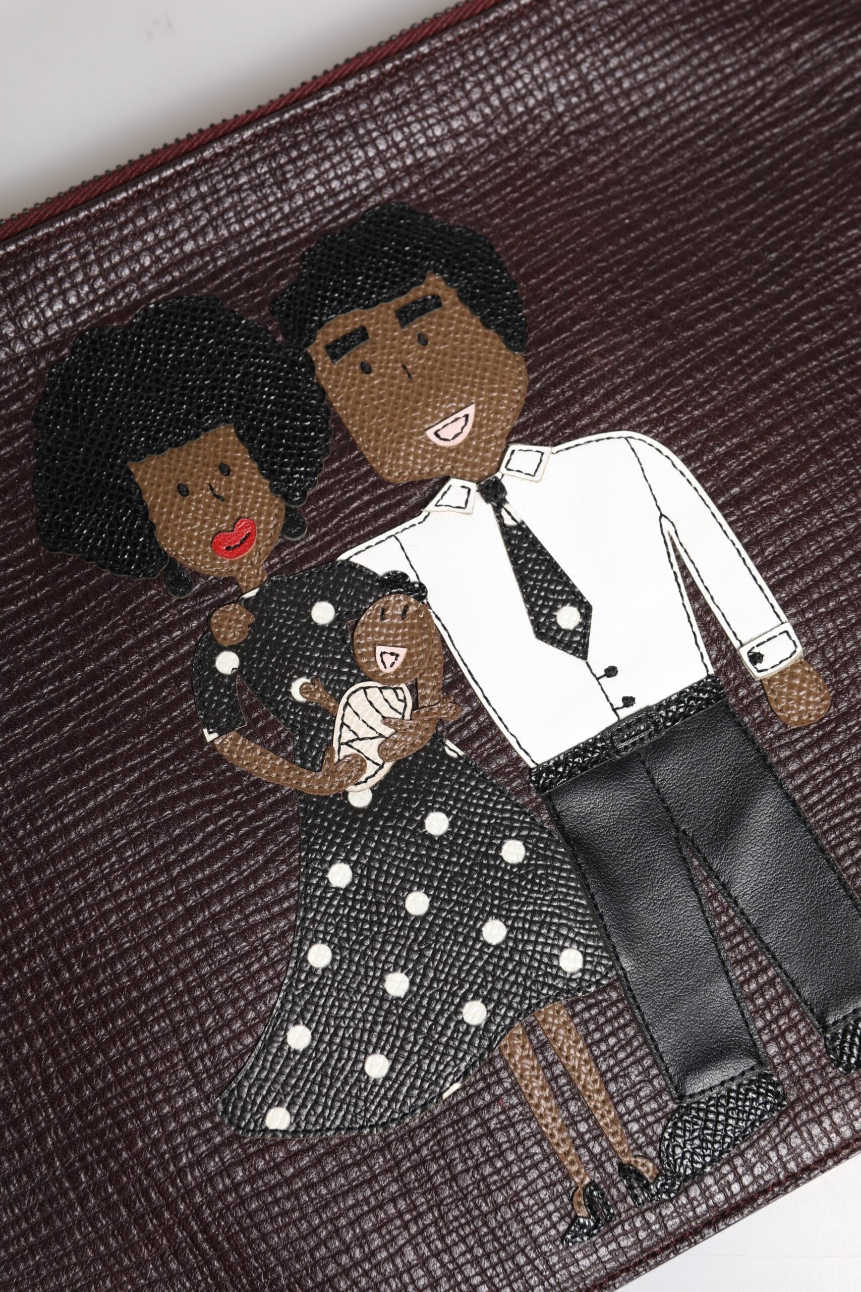 Dolce & Gabbana Brown Leather #DGFAMILY Embellished Men Clutch Pouch Bag Dolce & Gabbana