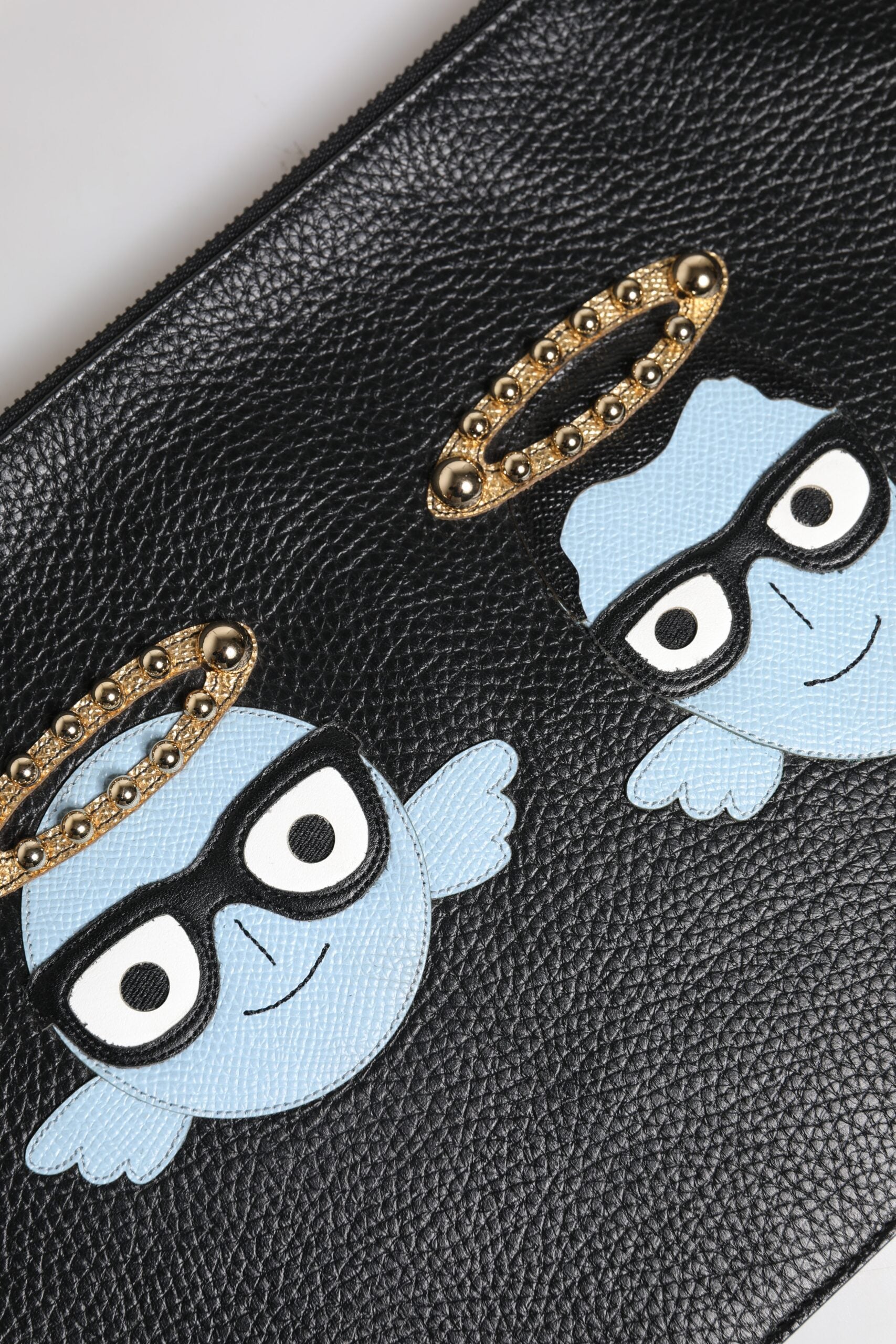 Dolce & Gabbana Black Leather #DGFAMILY Embellished Men Zip Pouch Bag Dolce & Gabbana