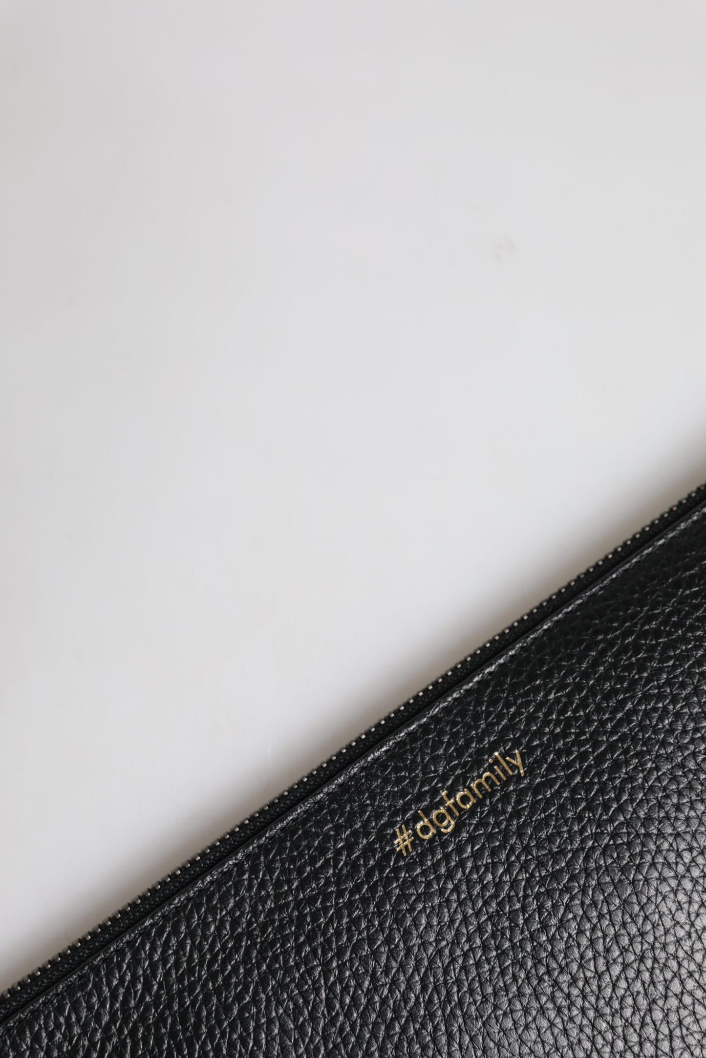 Dolce & Gabbana Black Leather #DGFAMILY Embellished Men Zip Pouch Bag Dolce & Gabbana