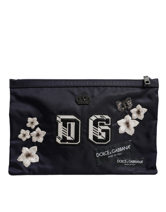 Dolce & Gabbana Blue DG Logo Patch Embellished Pouch Clutch Bag Dolce & Gabbana